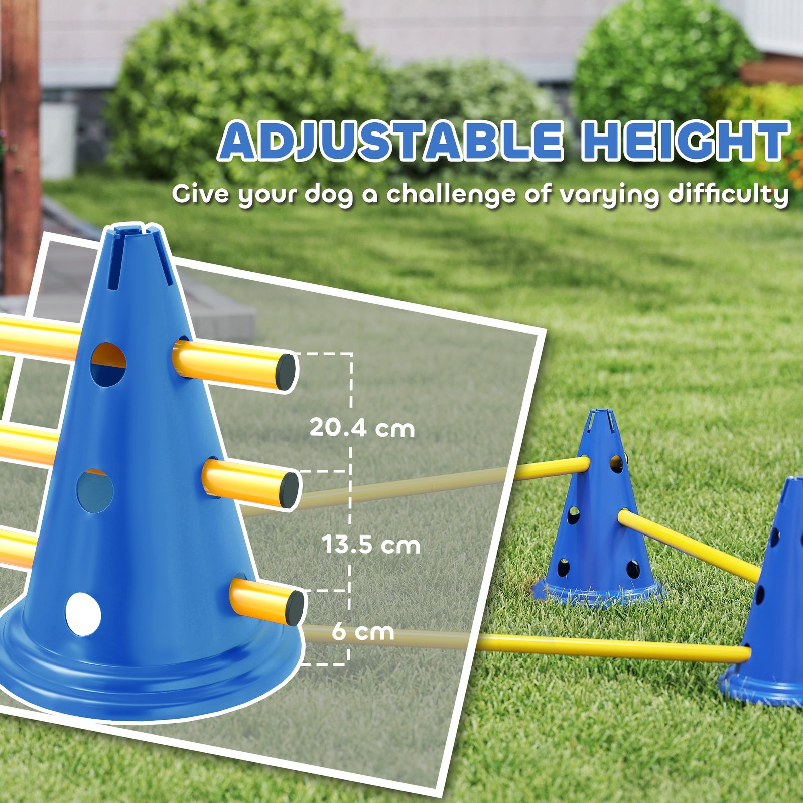 Dog Agility Equipment Set of Six Cones, Six Poles with Carry Bag, Three-Piece Adjustable Height Jumping Obstacles, Blue - Image 6