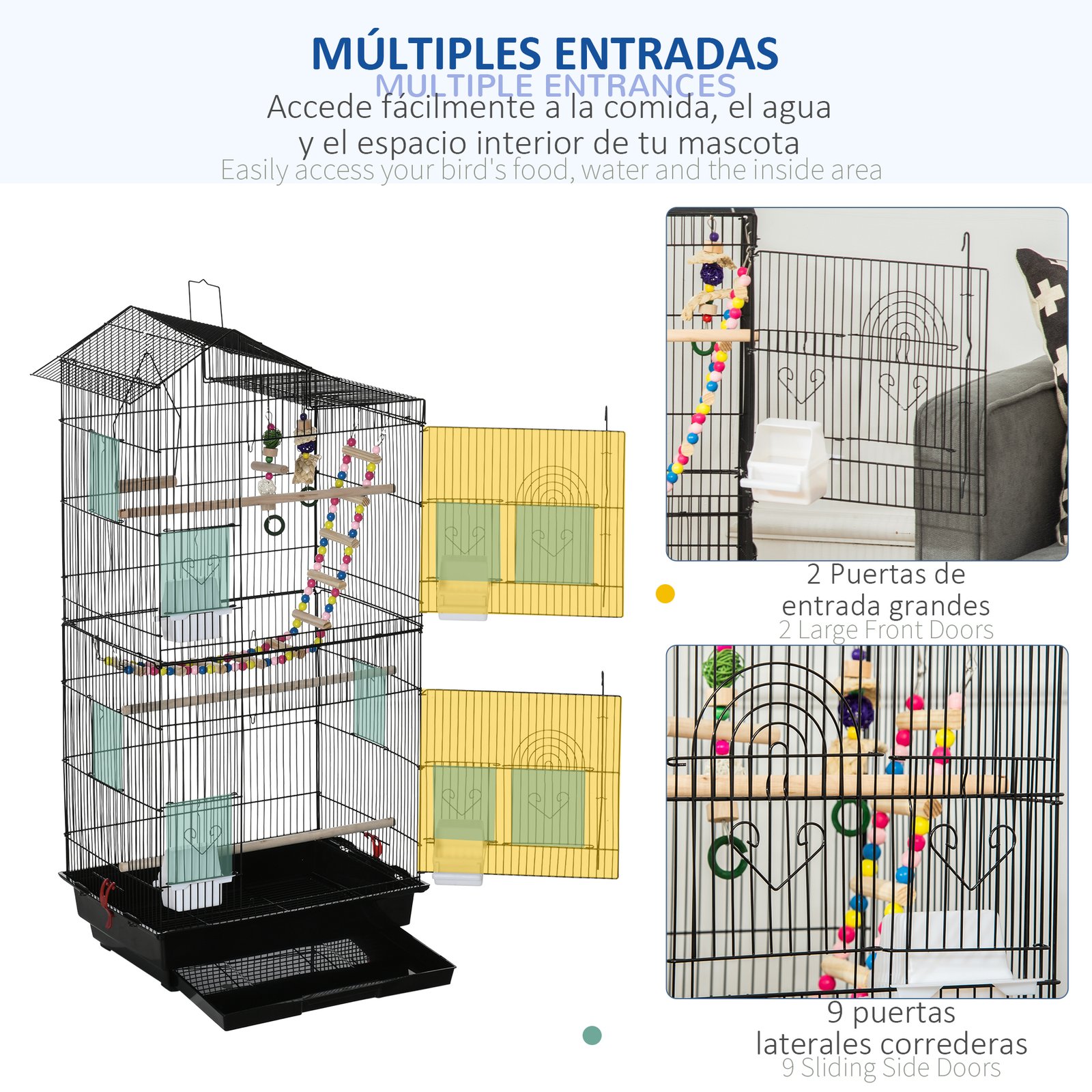 Bird Cage for Budgies, Finches, Canaries w/ Accessories, Toys, Tray - Image 7