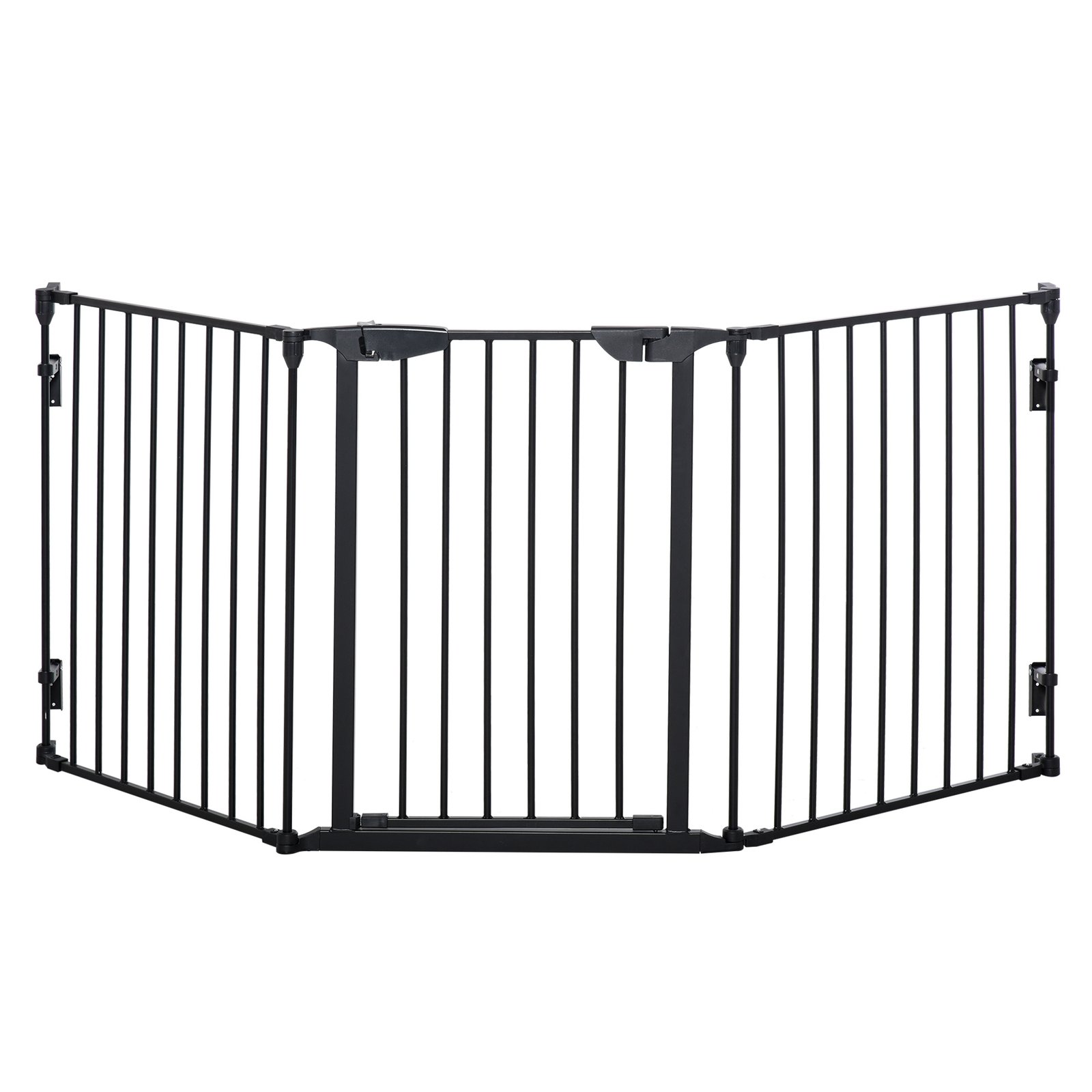 Pet Safety Gate, 3 Panels Playpen Fireplace, Foldable Metal Fence, Stair Barrier, Room Divider, Fire Guard w/ Automatic Closing Door, Black