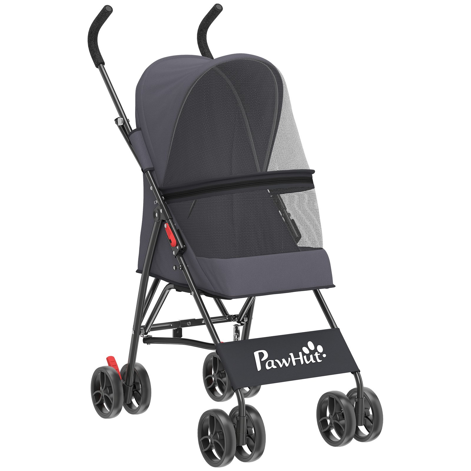 Dog Stroller, Foldable Cat Dog Pram for Miniature Breeds, Pet Stroller with Brake, Mesh Windows, Dark Grey