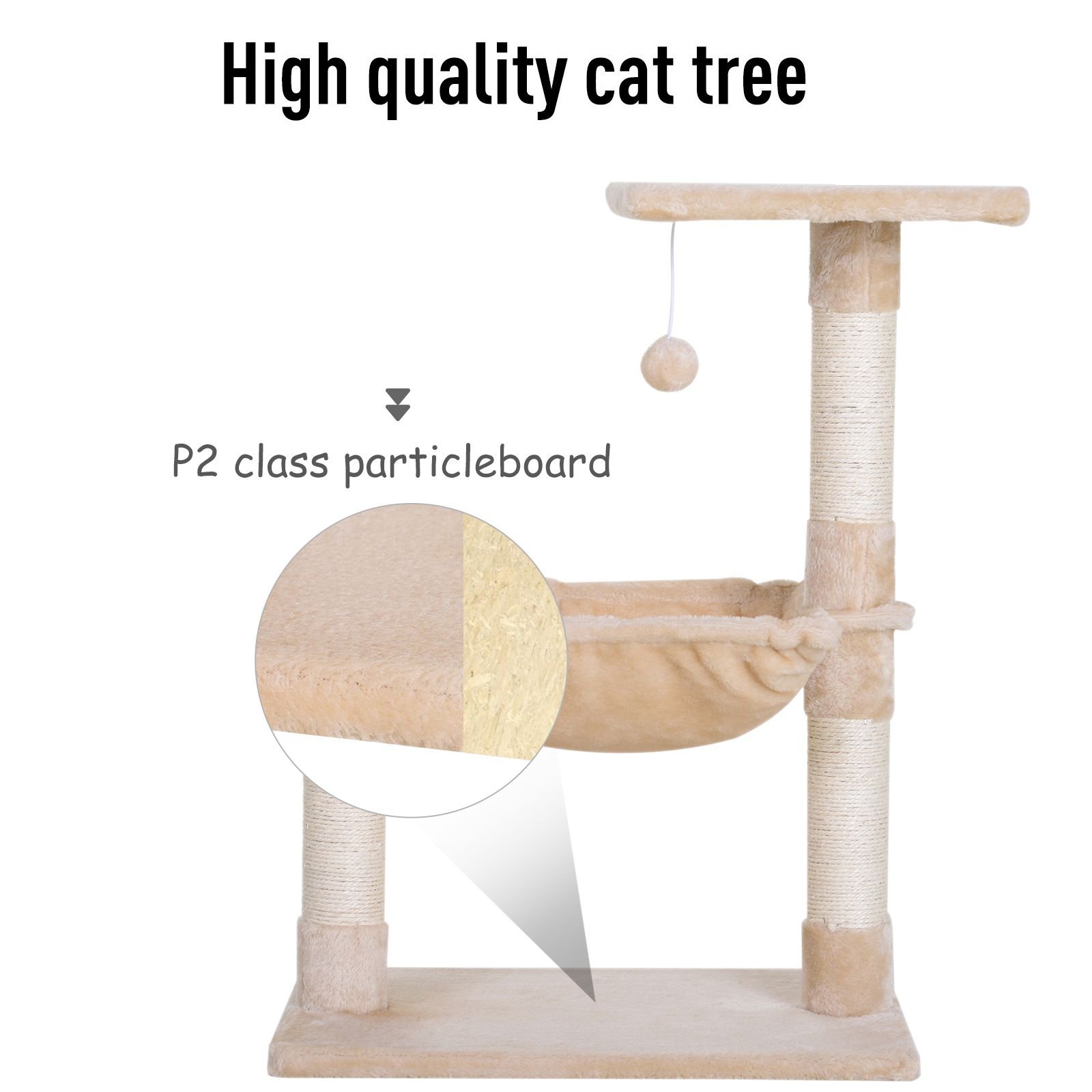 Cat Scratch Post with Bed Cat Tree for Indoor Cats Sisal Scratching Posts Hammock Kitty Activity Centre Beige - Image 5