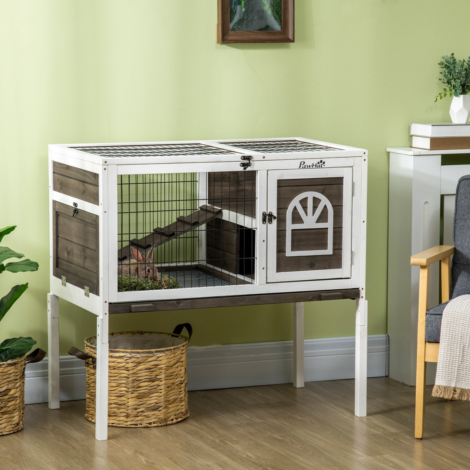 Wooden Rabbit Hutch, Guinea Pig Cage, with Removable Tray, Openable Roof - Image 9