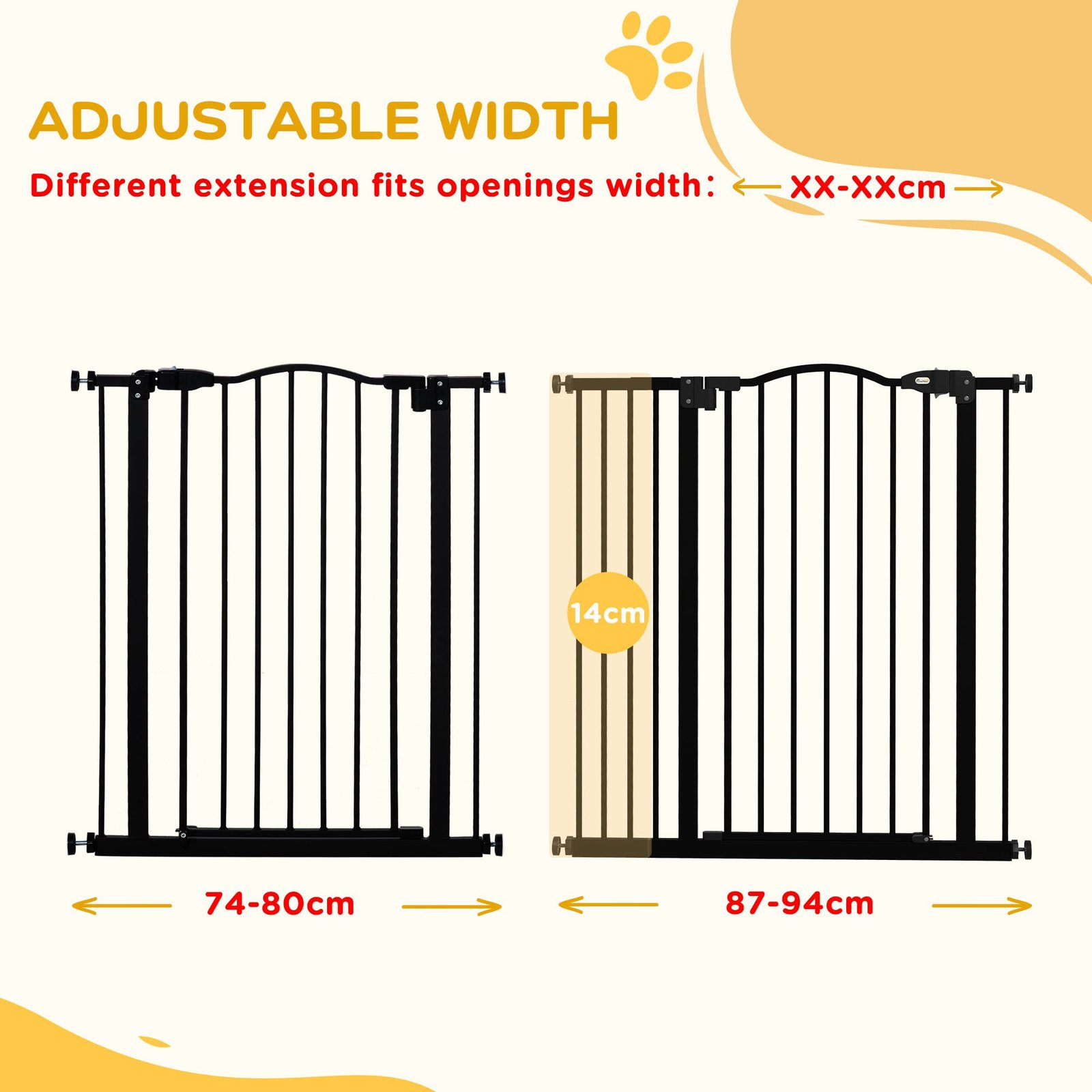 Pressure Fit Dog Stair Gate No Drilling Safety Gate Auto Close for Doorways, Hallways, 74-94cm Adjustable, 94cm Tall, Black - Image 8