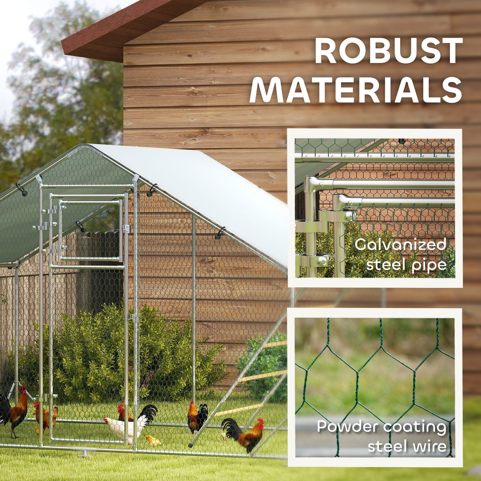 Walk-in Chicken Run with Cover, Feeding Door, Hanging Feeder, Perch, for 6-8 Poultry - Image 6