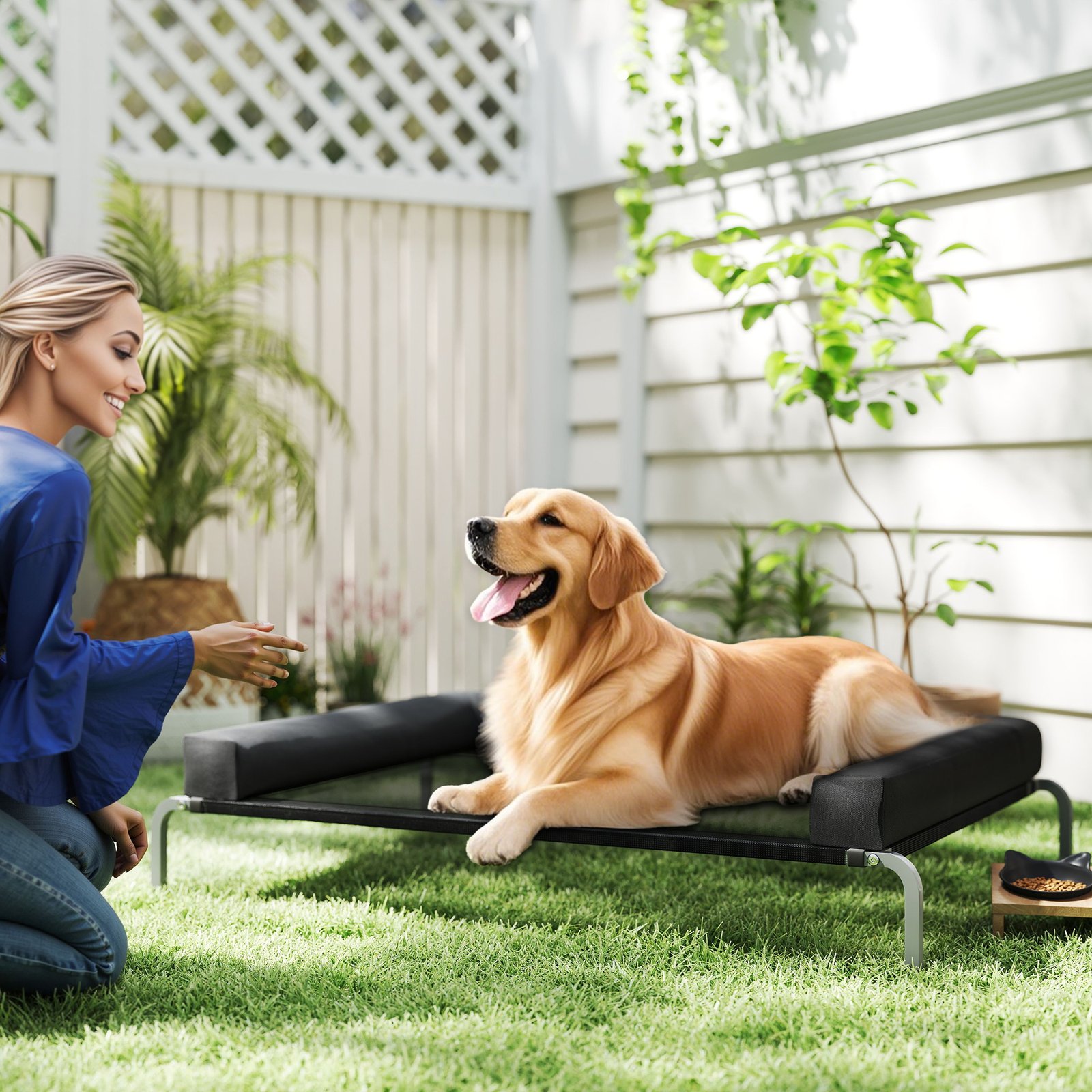 Elevated Dog Bed with Removable Bolsters, Raised Dog Bed for Large Breeds, Portable Indoor & Outdoor Pet Cots, Black