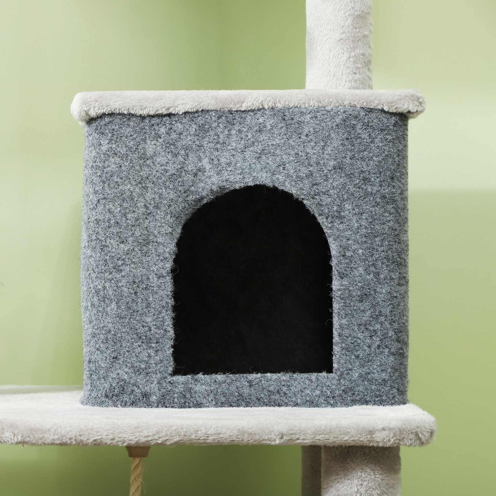 132cm Cat Tree w/ Scratching Posts, Pad, Cat Bed, Cat House, Jumping Platform, Grooming Brush, Anti-Tip Kit, Light Grey - Image 8