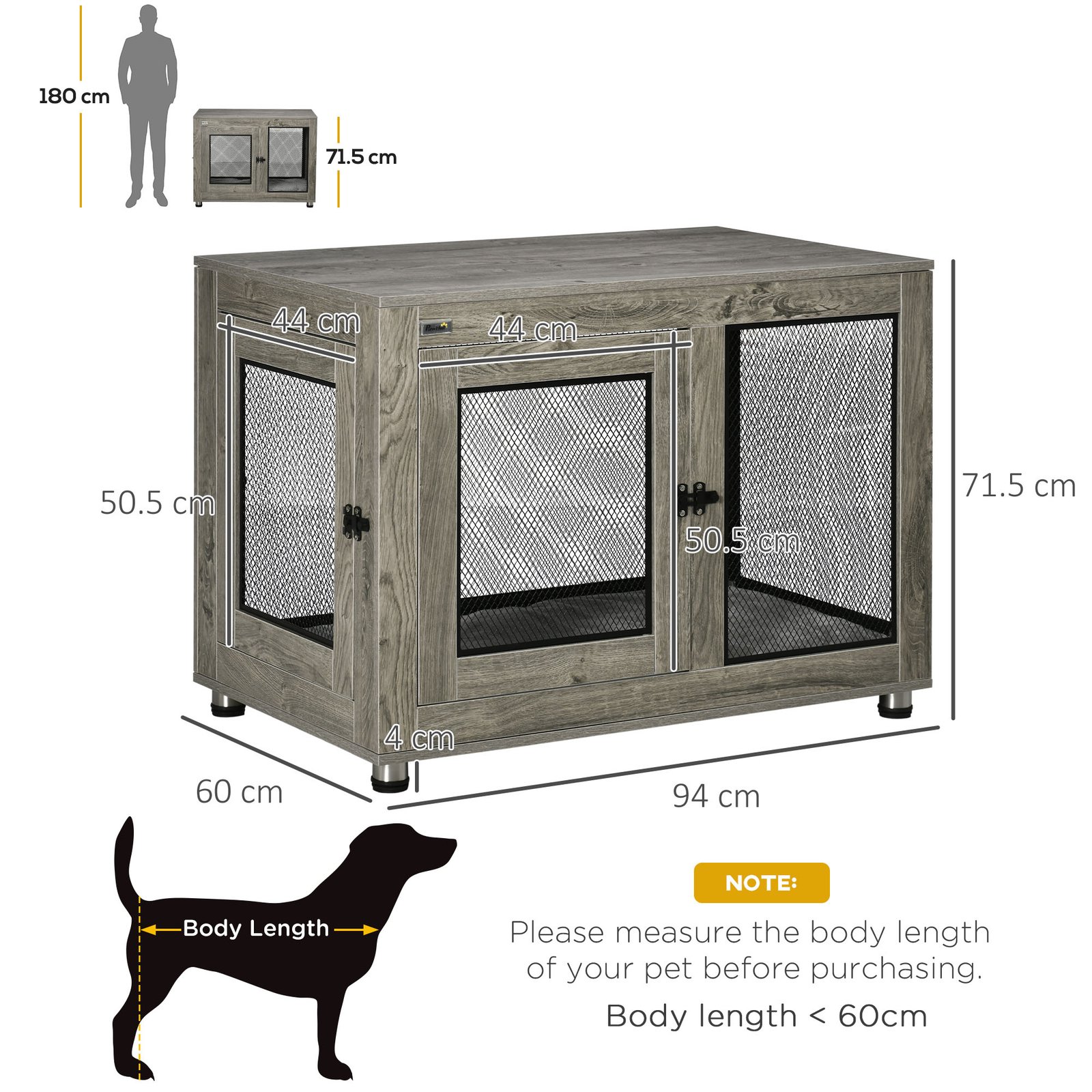 2-in-1 Dog Cage & Side Table, with Two Doors, Cushion, for Large Dogs
