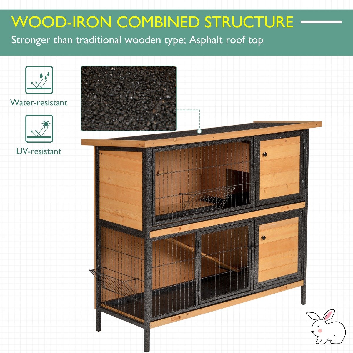 Wooden Metal Guinea Pigs Hutches Pet House Bunny w/ Slide-Out Tray Outdoor Light Yellow,black