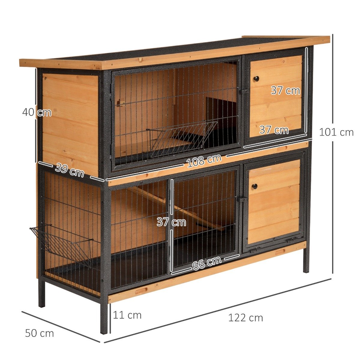 Wooden Metal Guinea Pigs Hutches Pet House Bunny w/ Slide-Out Tray Outdoor Light Yellow,black
