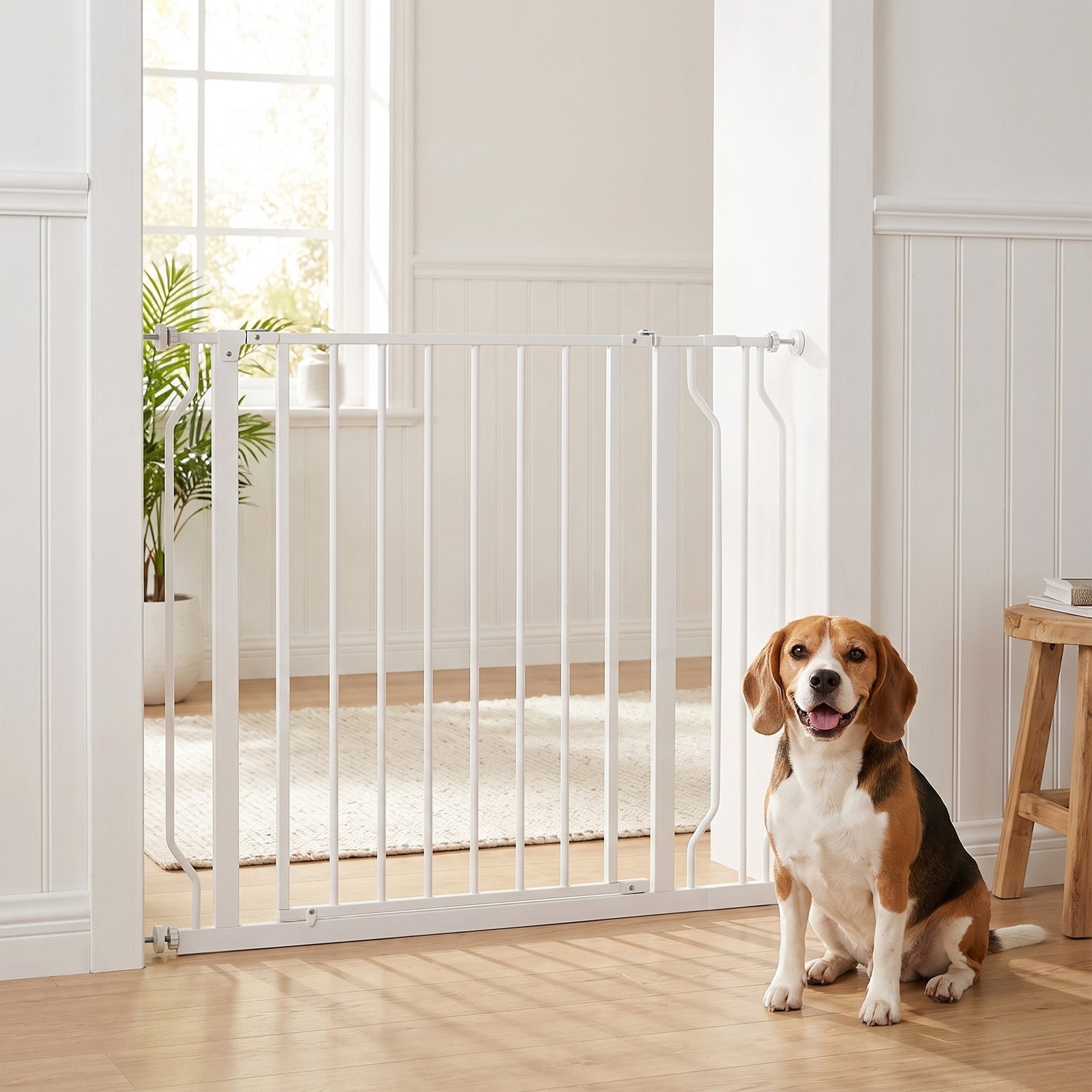 Wide Dog Safety Gate, with Door Pressure, for Doorways, Hallways, Staircases - White