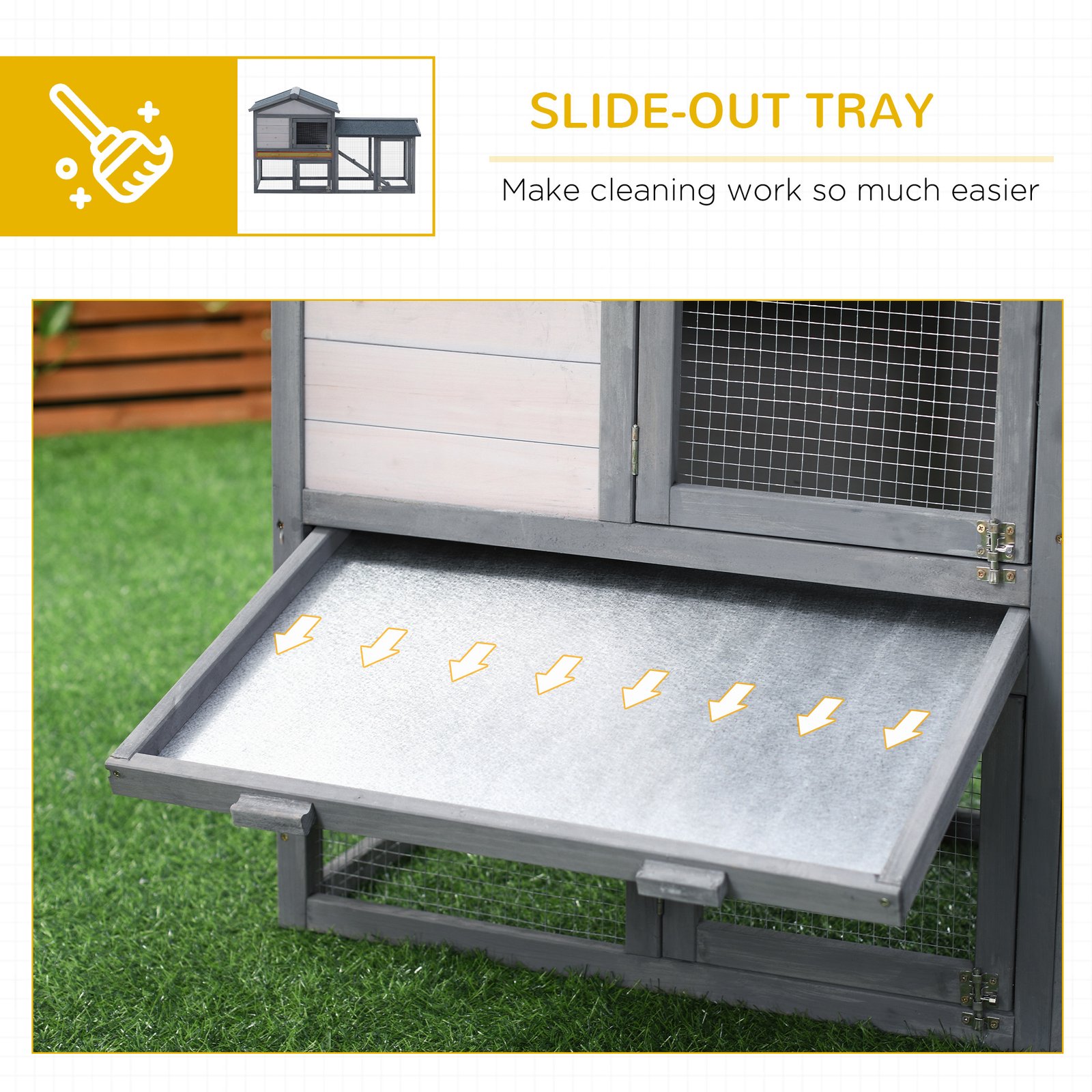 Wooden Rabbit Hutch Outdoor, Double Tier with Water-Resistant Roof, Ramp 147 x 54 x 84 cm, Grey - Image 6