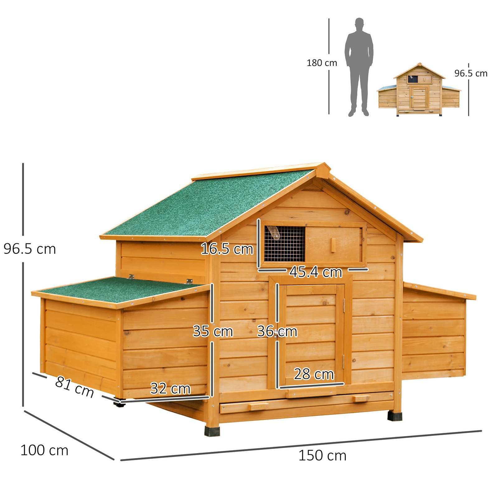 Wooden Chicken Coop with Nesting Boxes, Tray, for 2-4 Chickens, Yellow