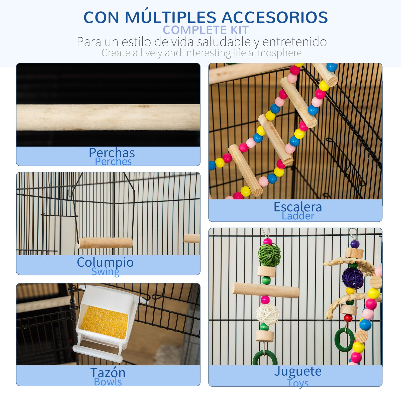 Bird Cage for Budgies, Finches, Canaries w/ Accessories, Toys, Tray - Image 4