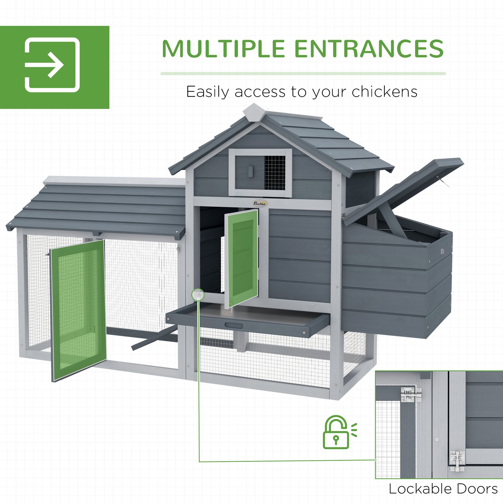 Small Chicken Coop with Run Hen House Poultry Coops Cages Nesting Box Grey 150.5 x 54 x 87cm - Image 5
