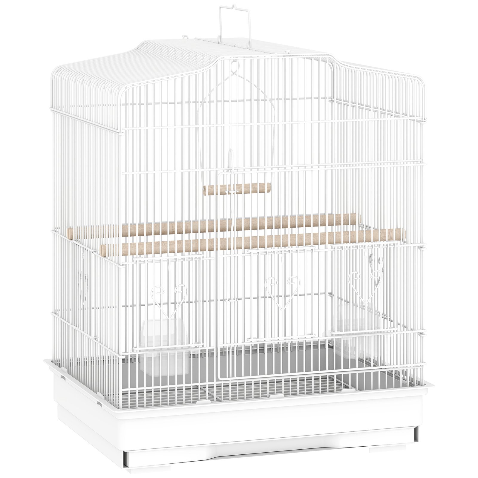 Large Metal Bird Cage with Perches, Food Bowls, Swing, for Budgies, Finches, White