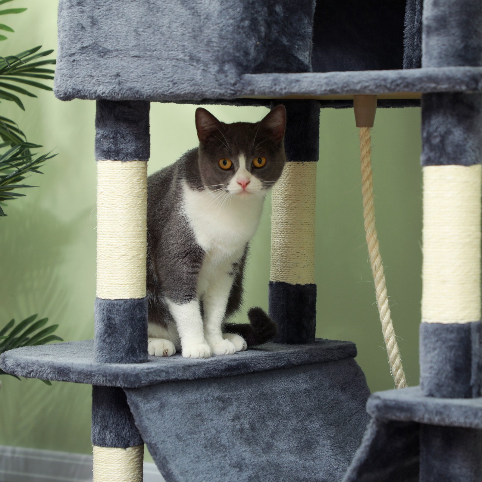 206cm Cat Tree, Multi-Level Cat Tower with Scratching Posts and Board, Beds, Condos, Platforms, Toy Balls, Dark Grey - Image 8