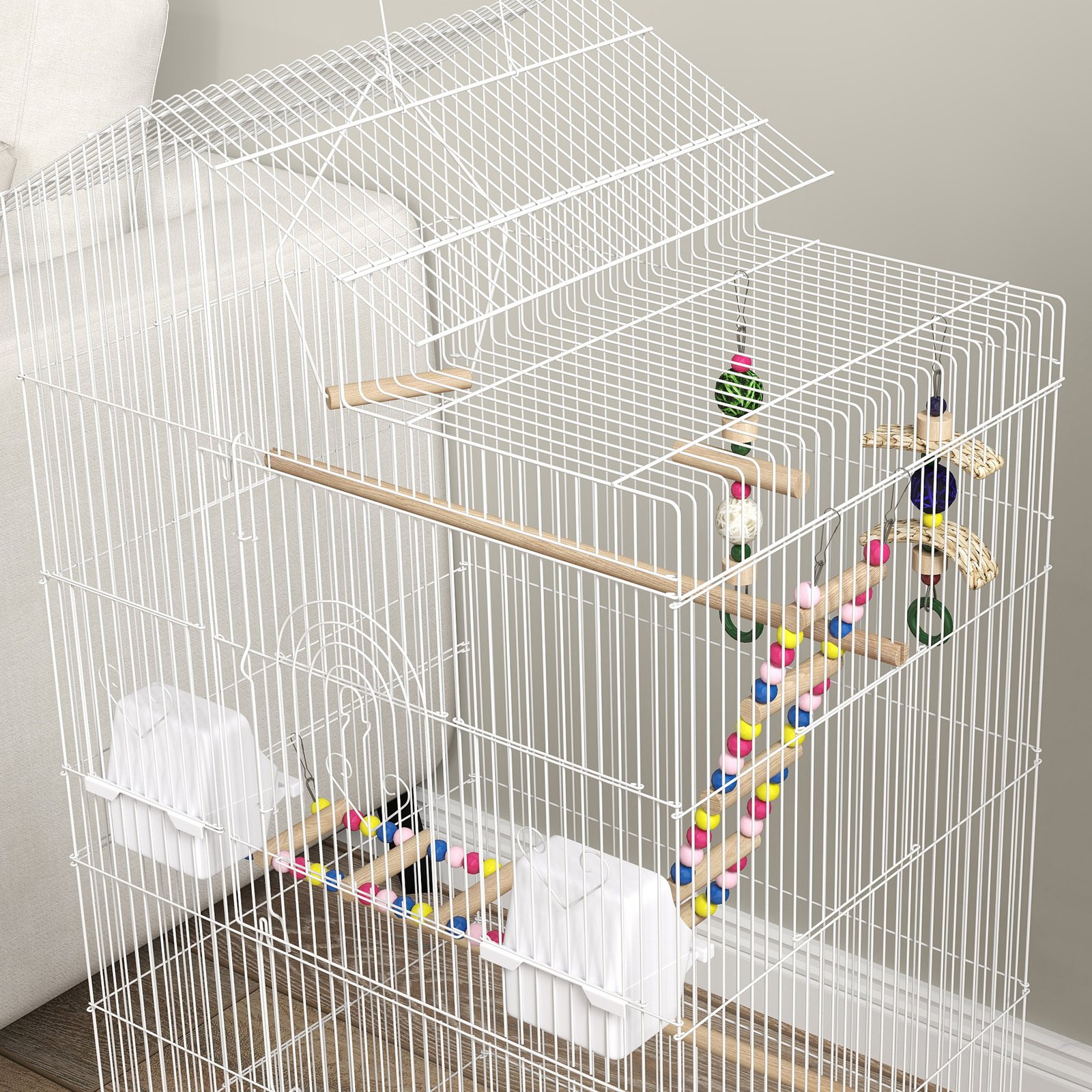 Bird Cage for Budgies, Finches, Canaries w/ Accessories, Toys, Tray, White - Image 8