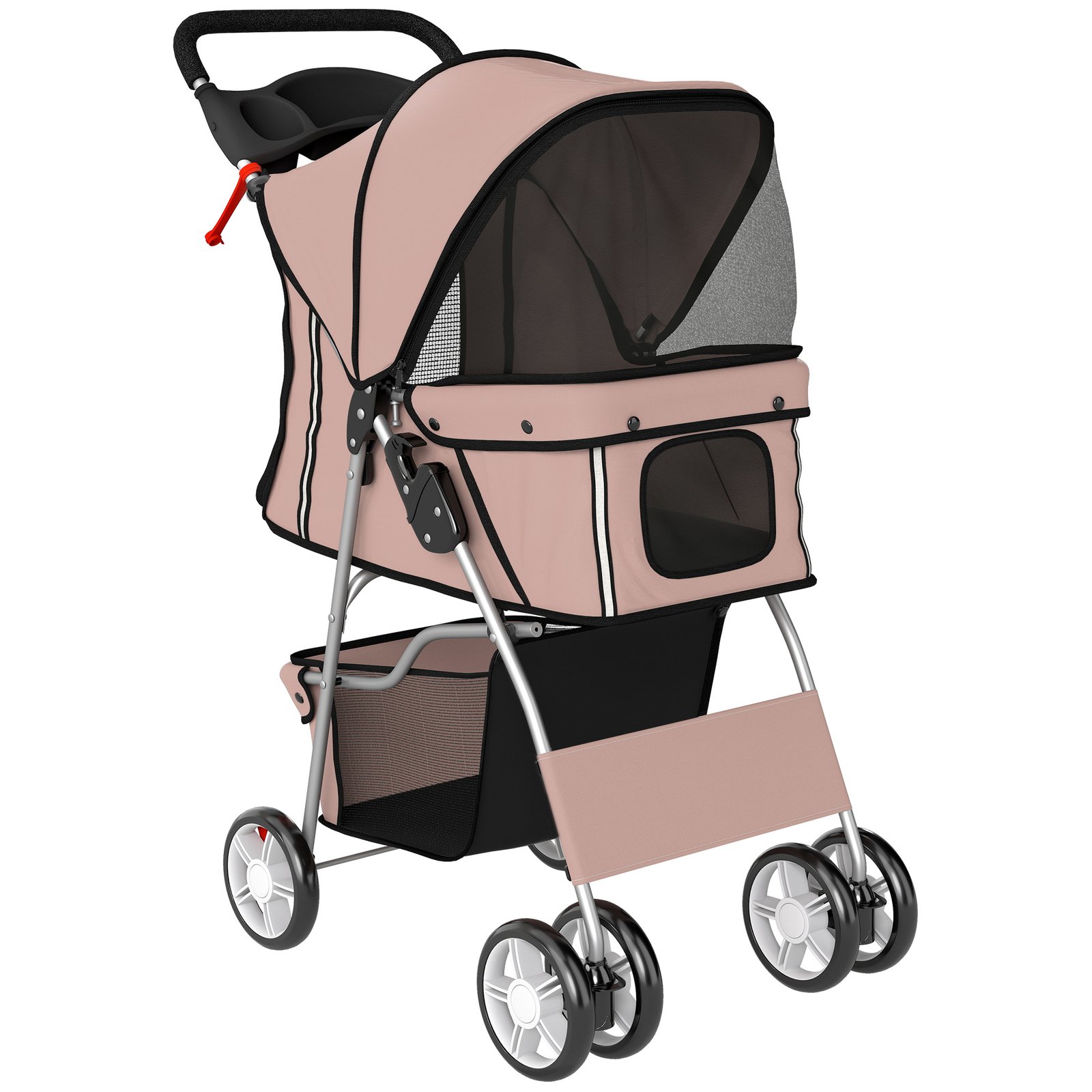 Dog Pram, Pet Stroller with Reflective Strips, Foldable Cat Stroller with 360° Swivel Wheels, Brown