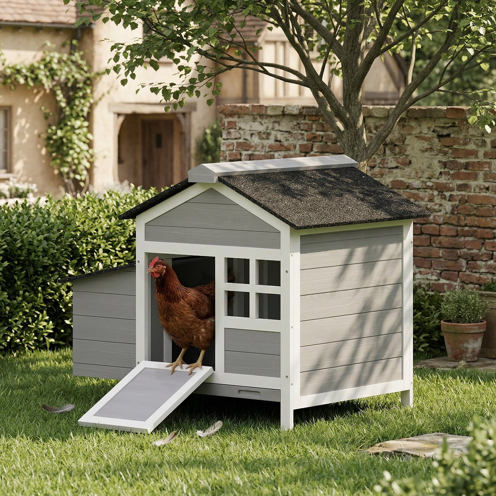 Wooden Chicken Coop with Pull-Out Tray Nesting Box for 1-2 Chickens - Image 9