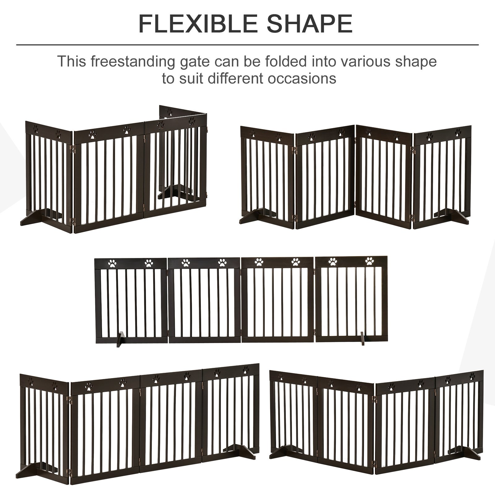 Freestanding Pet Gate 4 Panel Wooden Dog Barrier Folding Safety Fence with Support Feet up to 204cm Long 61cm Tall for Doorway Stairs Brown - Image 4