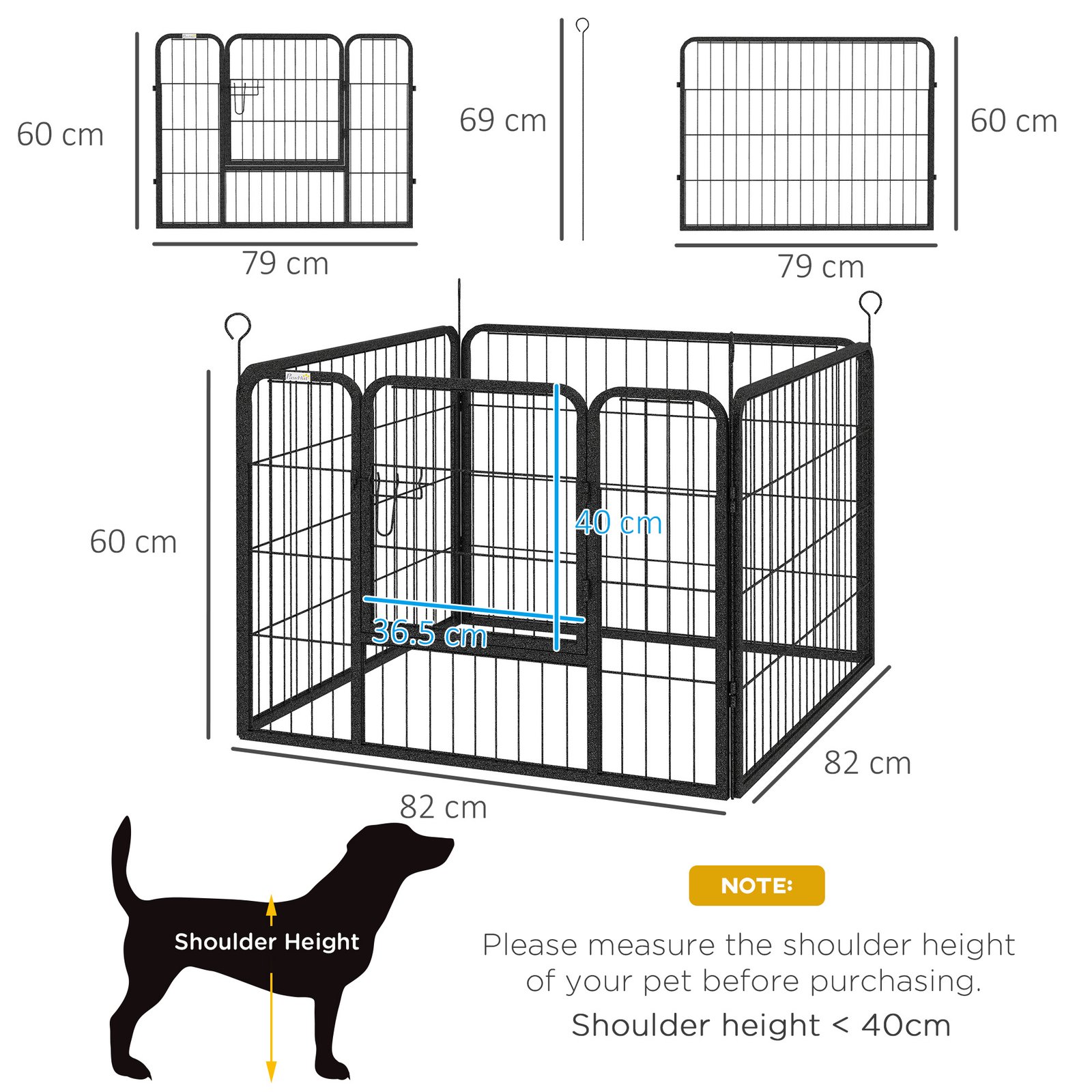 Heavy Duty Dog Playpen, 4 Panel Puppy Pen, Foldable Dog Kennel Both Indoor Outdoor Use Collapsible Design 82L x 82W x 60H (cm) - Image 3