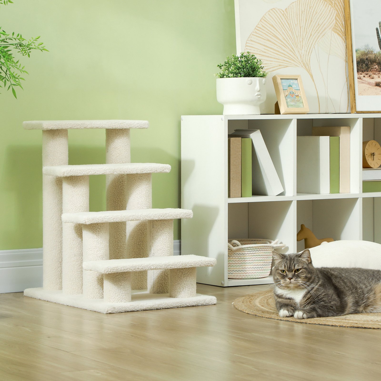 Dog Steps for Bed 4 Step Pet Stairs for Sofa Dog Cat Climb Ladder 63x43x60 cm Cream - Image 7