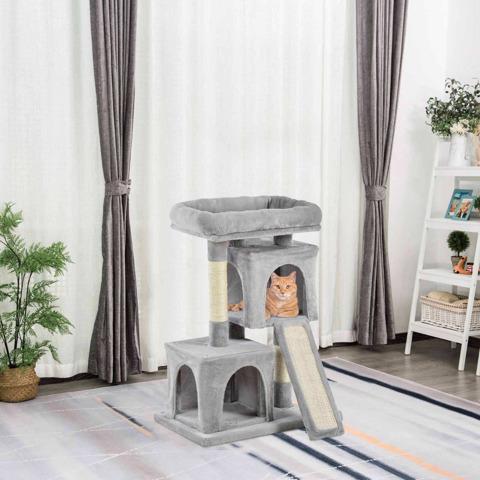 Cat Tree for Indoor Cats 81cm Cat Scratching Post Scratch Board Kitten Tower Climbing Frame Grey