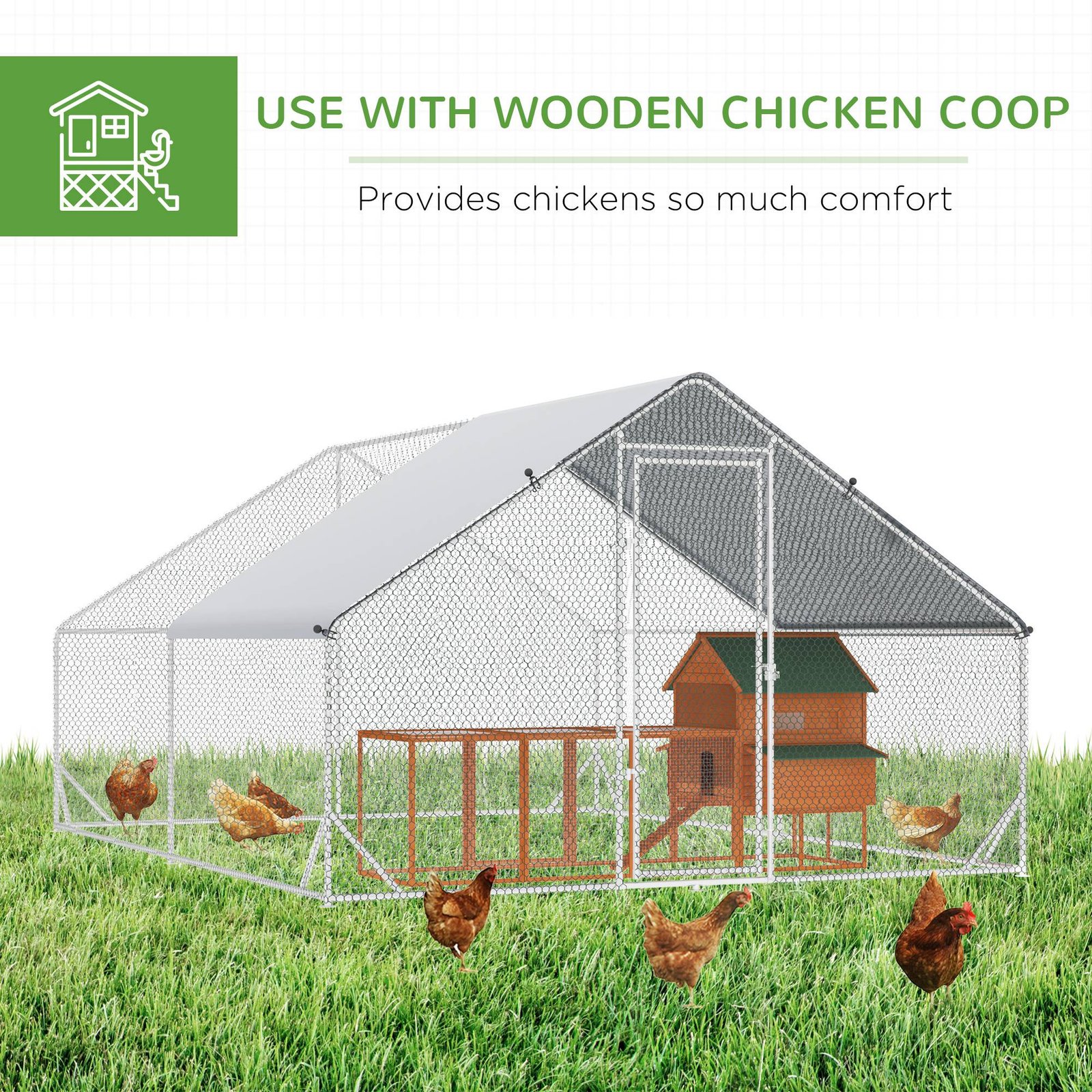 Chicken Walk-in Run, Galvanised Chicken Coop, Hen Poultry House Cage, Rabbit Hutch Pet Playpen Garden w/ Water-Resist Cover, 3 x 4 x 2m - Image 5