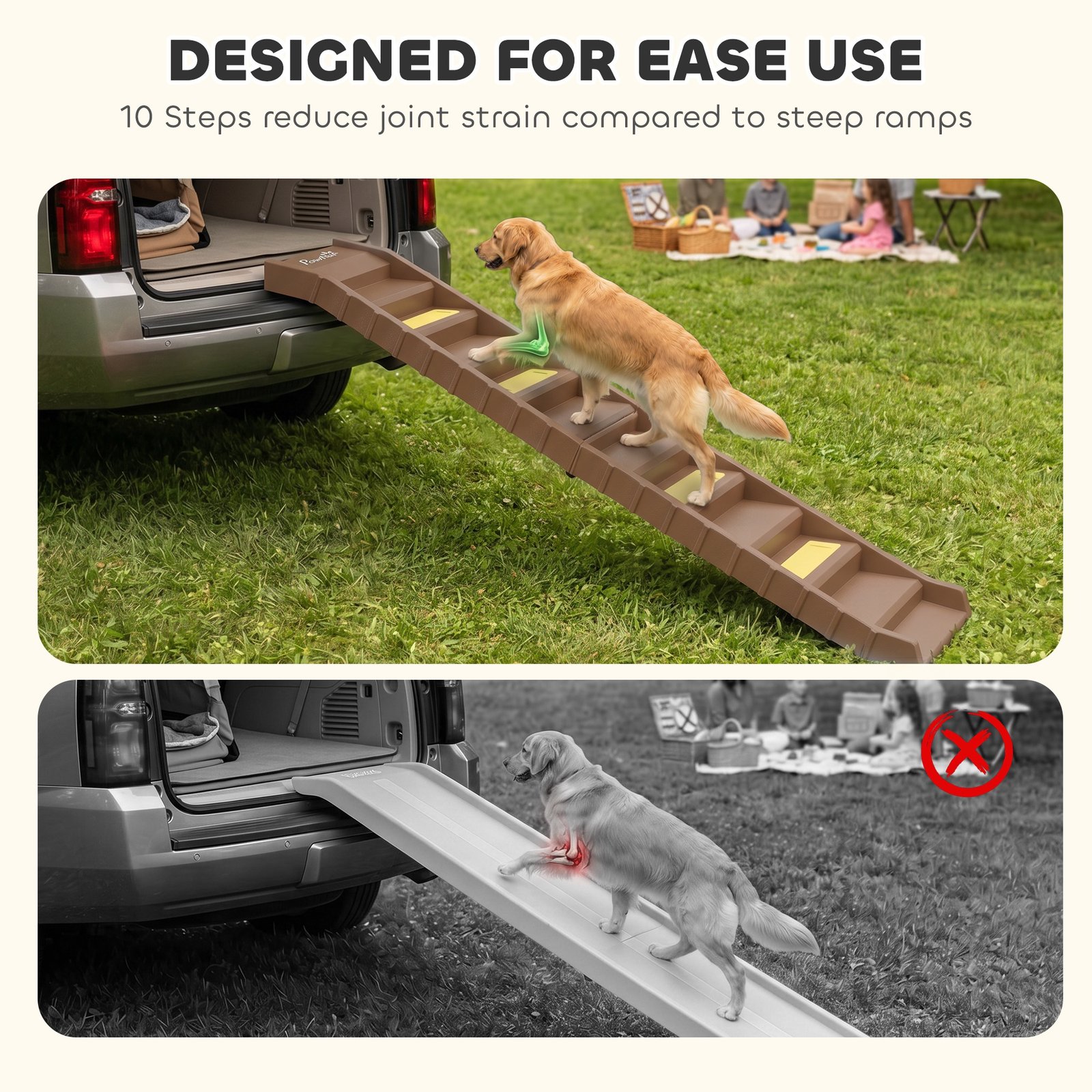 Dog Car Ramp with Anti-Slip Steps, 10-Steps Pet Stairs for Pets to Access Cars and High Beds, Brown