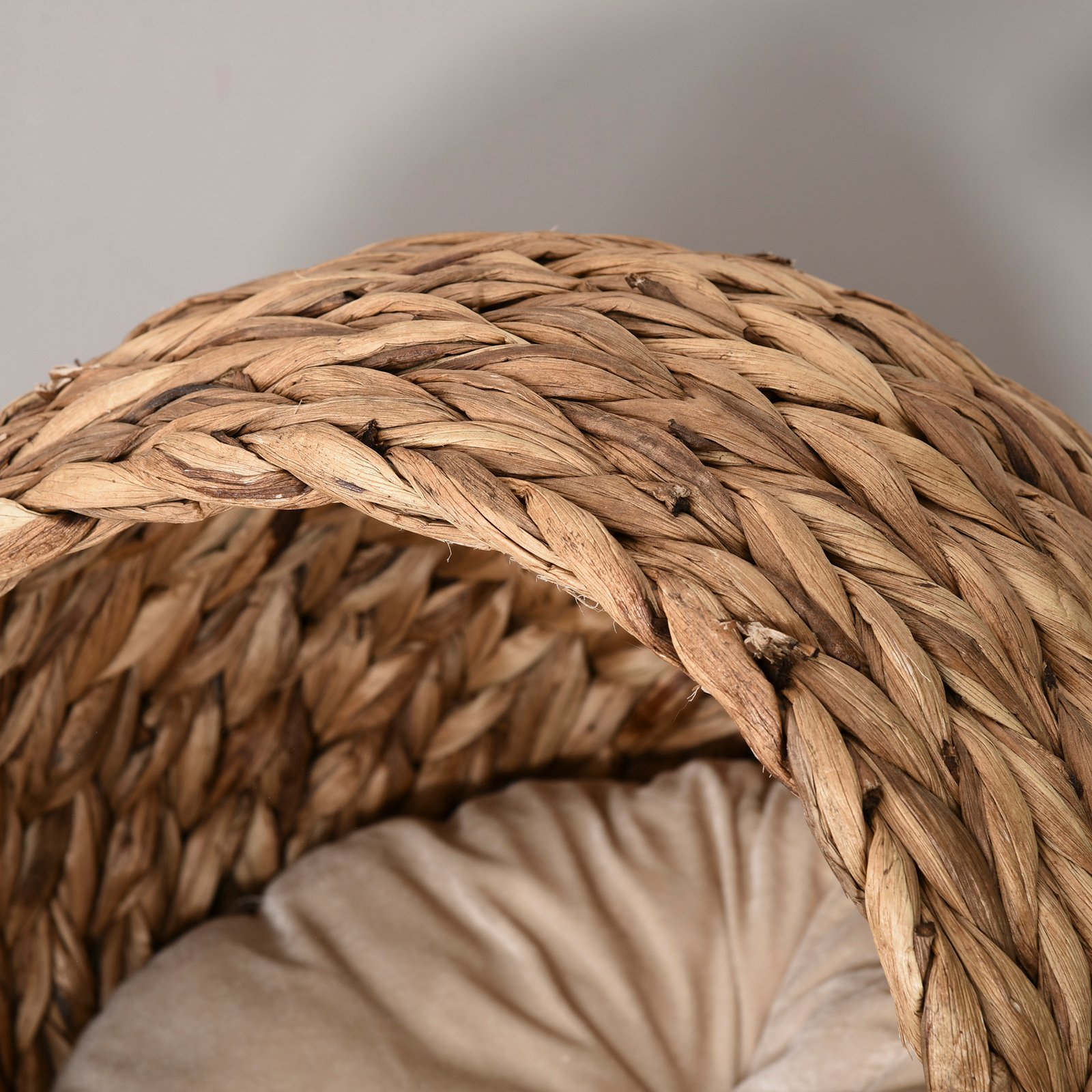 Wicker Cat Bed, Raised Rattan Cat Basket with Cylindrical Base, Soft Washable Cushion, 40 x 37 x 51 cm - Brown - Image 8