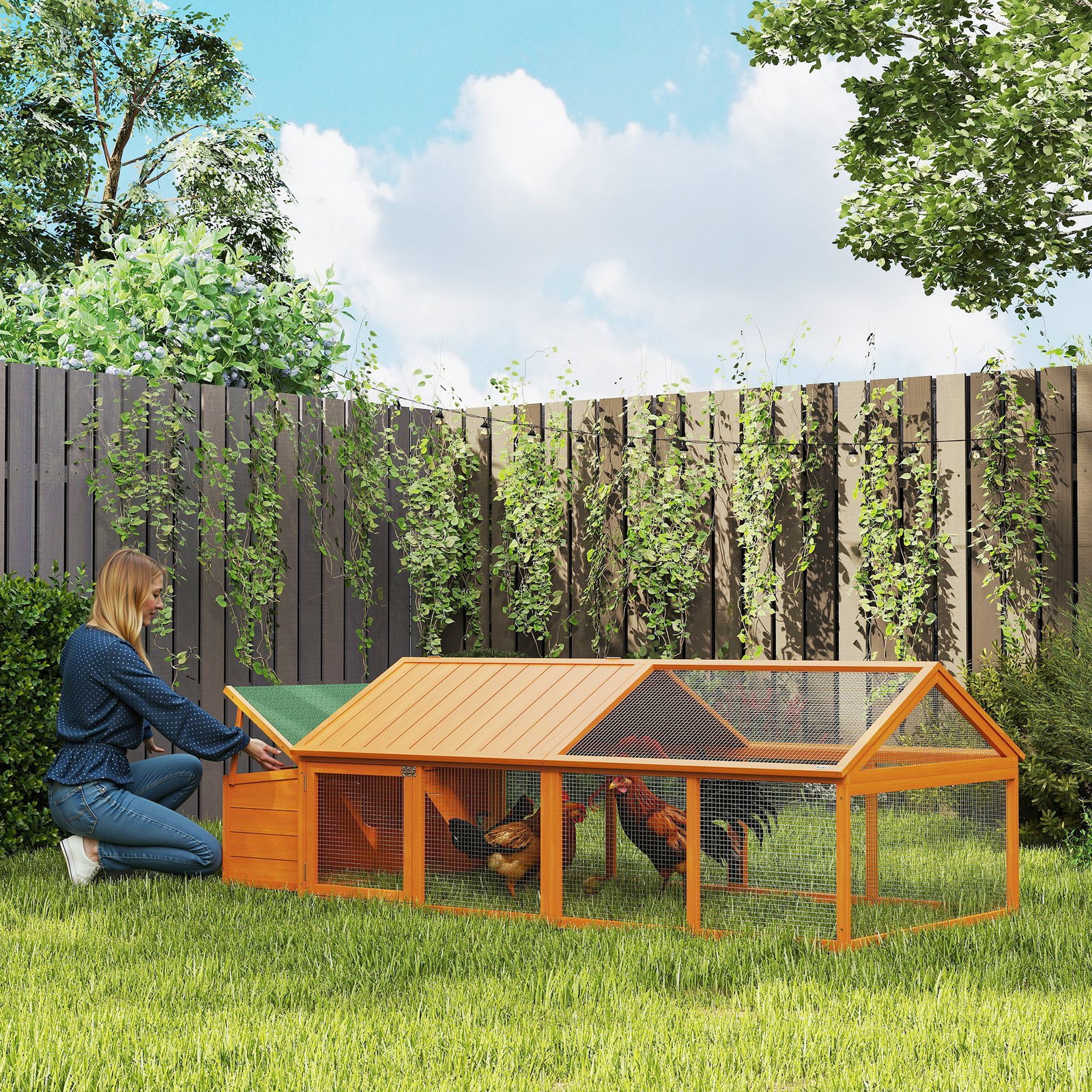 Wooden Chicken Coop with Nesting Box, Openable Roof, for 4-8 Chickens, Nature Wood