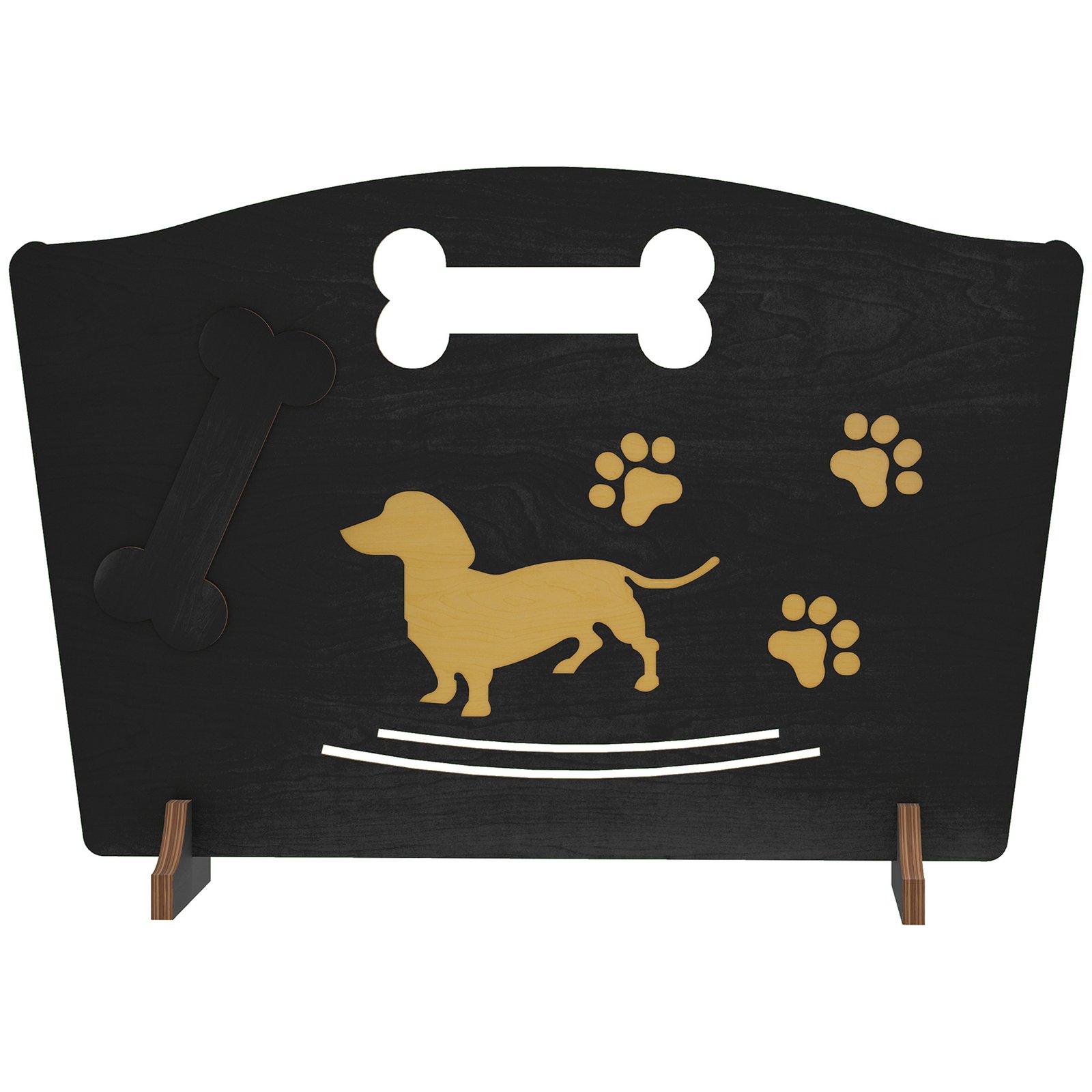 Wooden Dog Stopper, Dog Barrier with Support Feet, for Stair, Patio, Very Easy Setup, Black, 75 x 51 cm