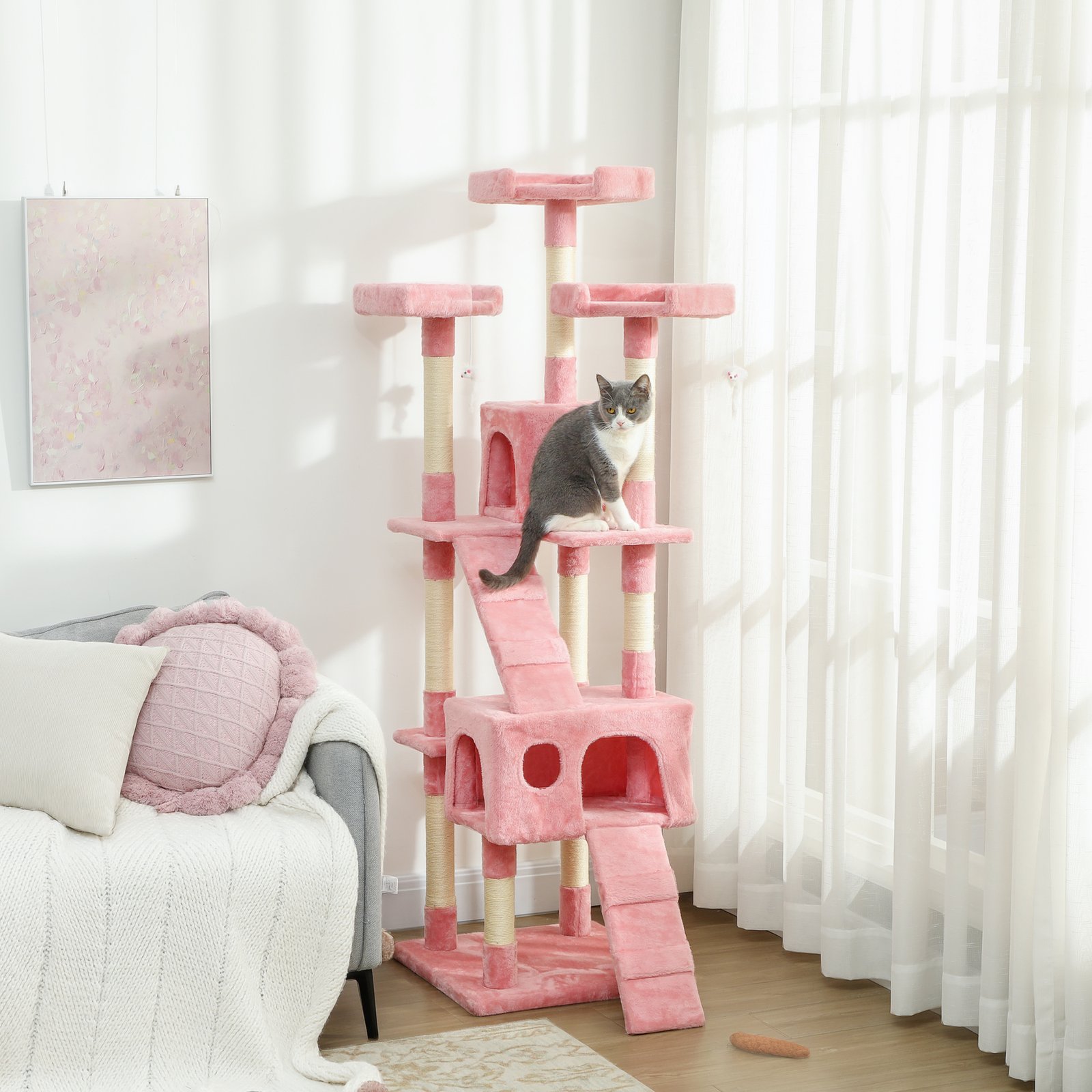 173cm Cat Tree Scratching House, Activity Play Centre, Pink