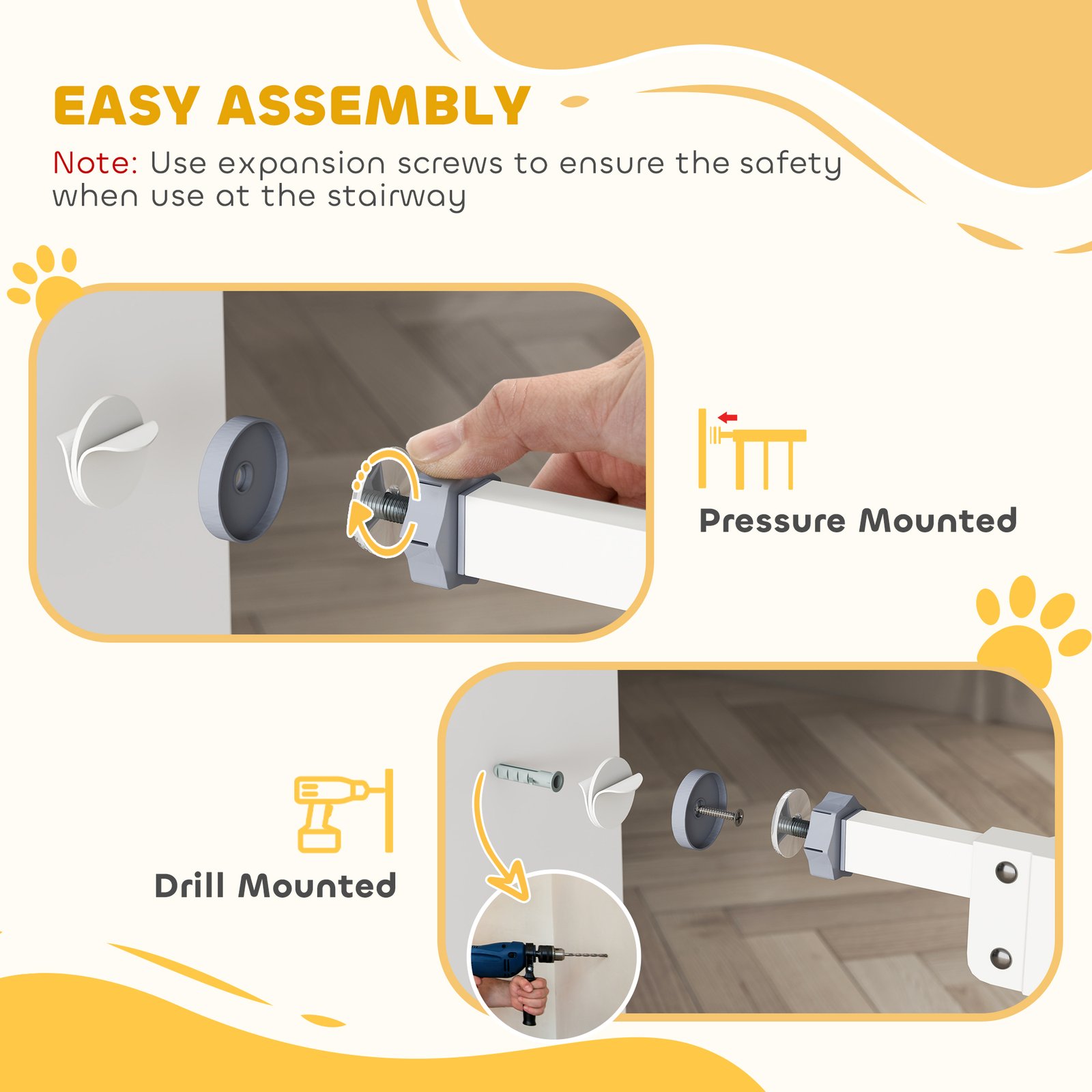 Adjustable Safety Gate w/ Two Extensions, Four Adjustable Screws, White