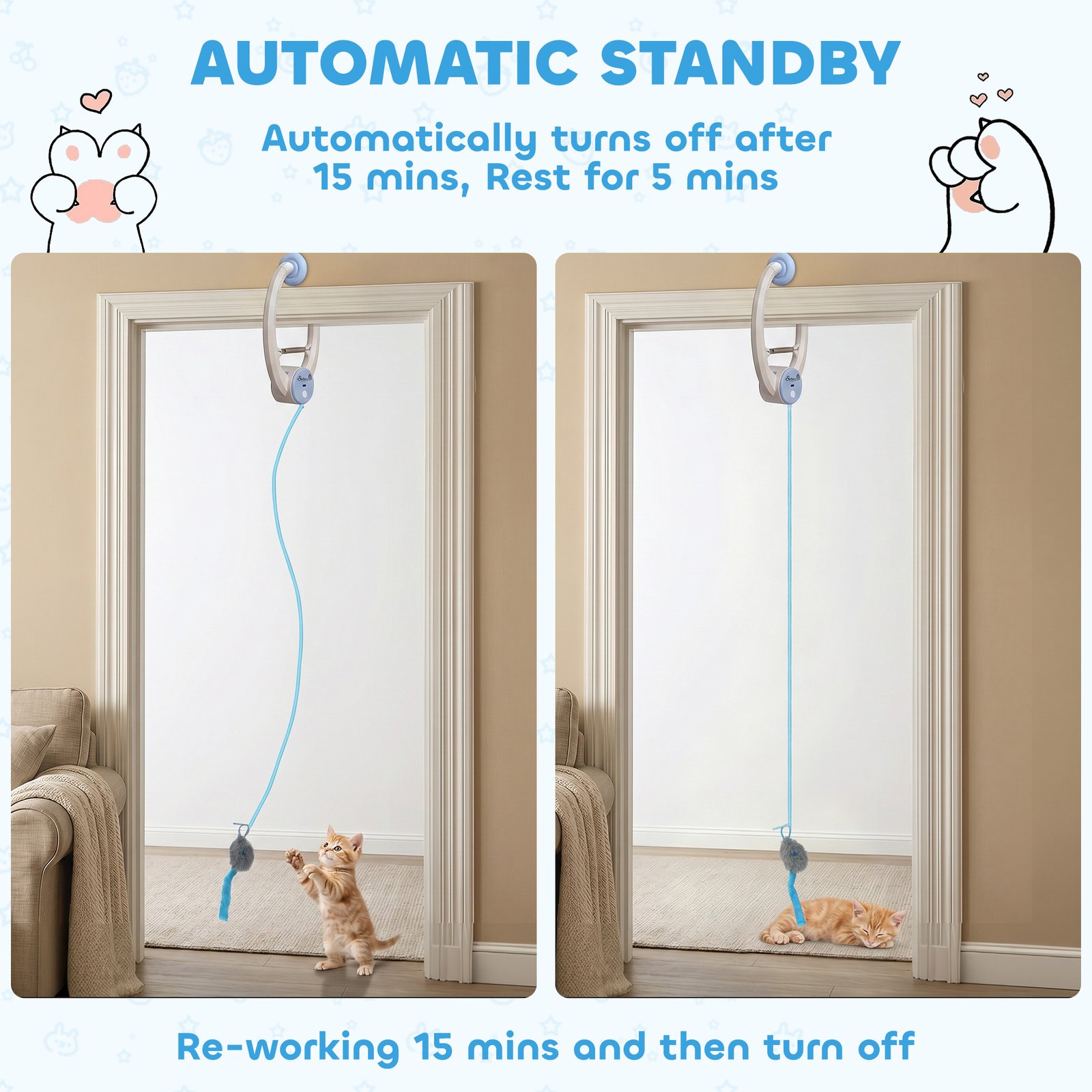 Interactive Cat Toys for Indoor Kittens & Adult USB Rechargeable Door Hanging Bouncing Mouse Teaser