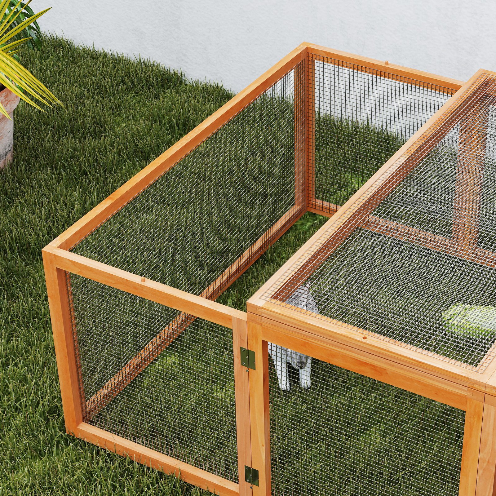 Wooden Rabbit Hutch Cage 6ft with Wire Mesh, Openable Roof, Play Space for Outdoor, Natural Wood Finish