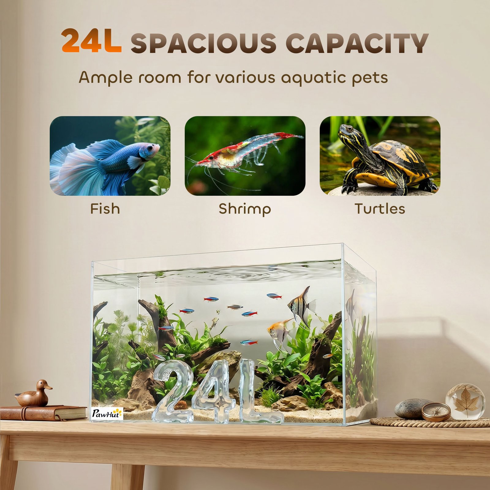 Fish Tank Bare Glass for DIY Glass Aquarium with Protective Base Mat 24L Transparent for Fish Shrimps