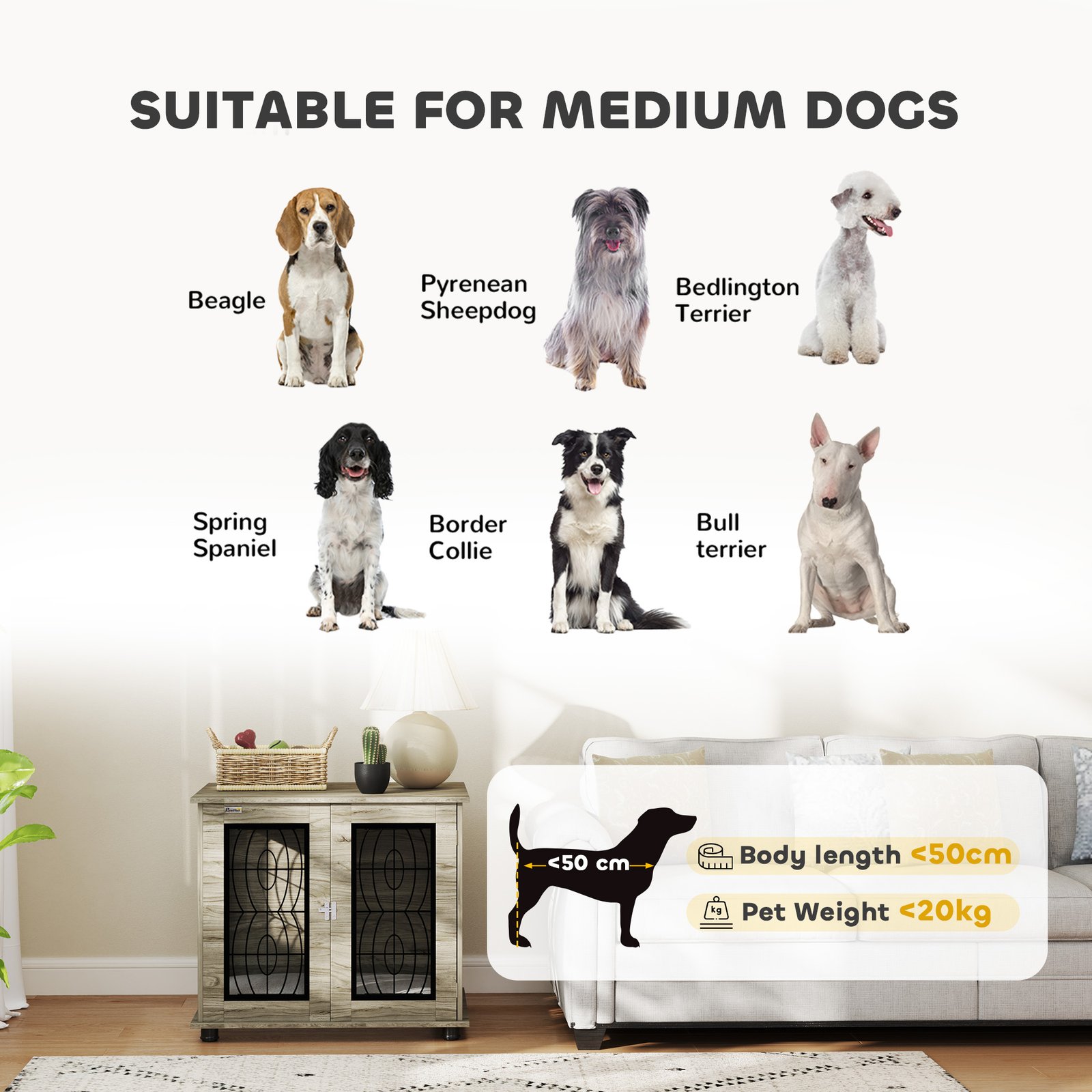 Indoor Dog Crate Furniture End Table with Soft Washable Cushion, Lockable Front Door, for Medium Dogs - Black - Image 4