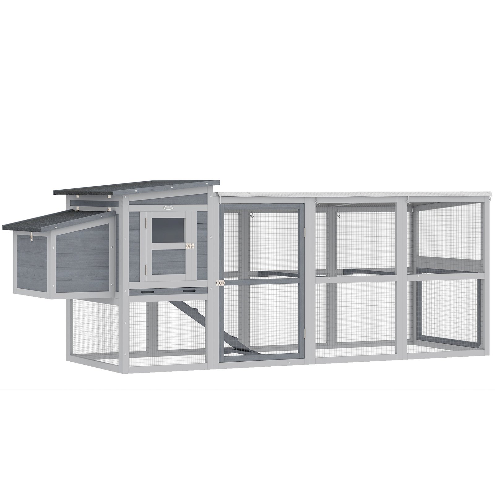 Large Chicken Coop, Wooden Hen House with Covered Run, Nesting Box, Pull-Out Tray, Opening Asphalt Roof