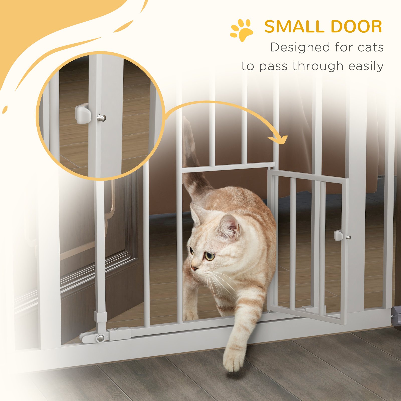 Extra Tall Pet Gate, Indoor Dog Safety Gate, with Cat Flap, Auto Close, 74-80cm Wide - White - Image 7