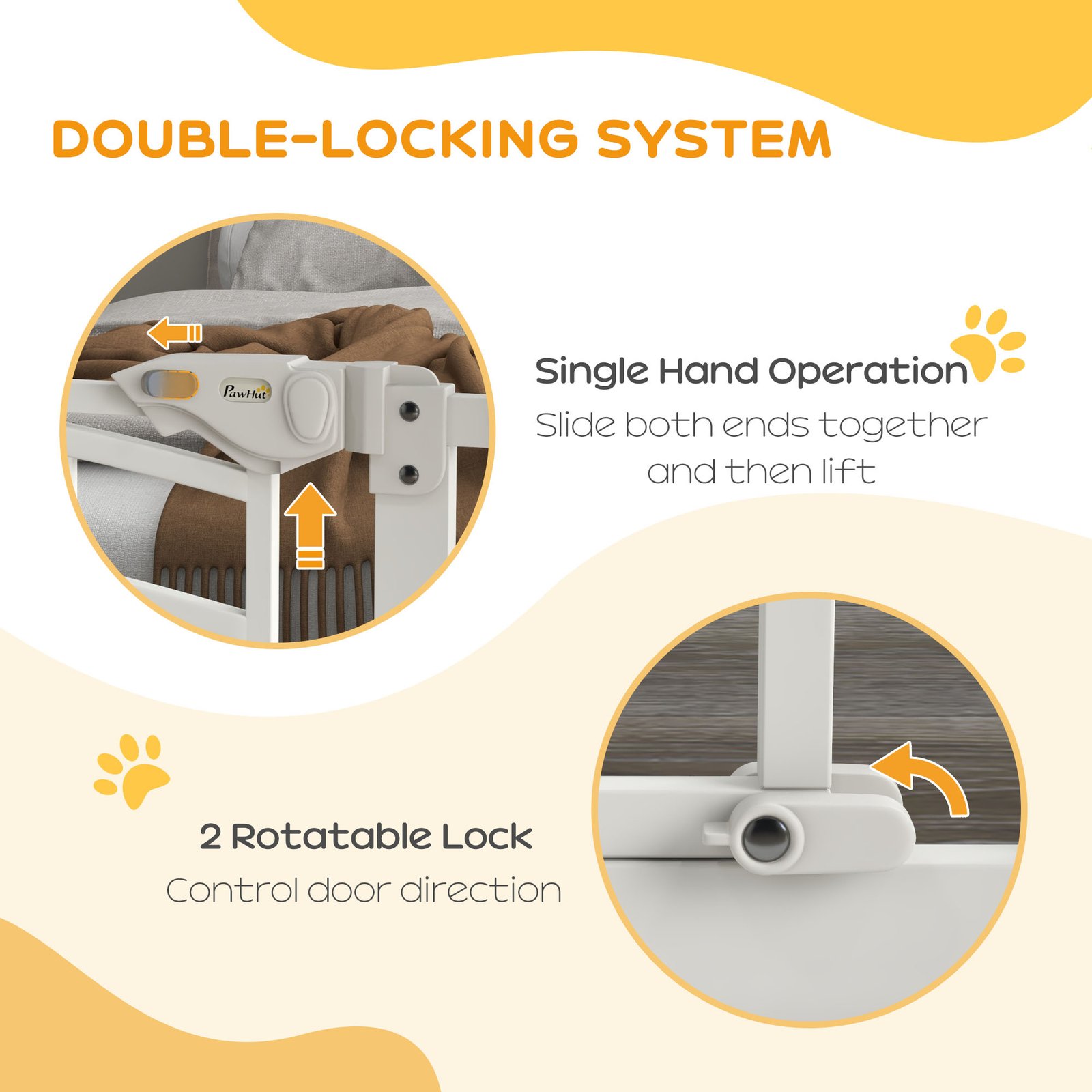 Pressure Fit Stair Dog Gate w/ Small Cat Door, Automatic Closing Door, Double Locking, for 74-100cm Openings - White - Image 5