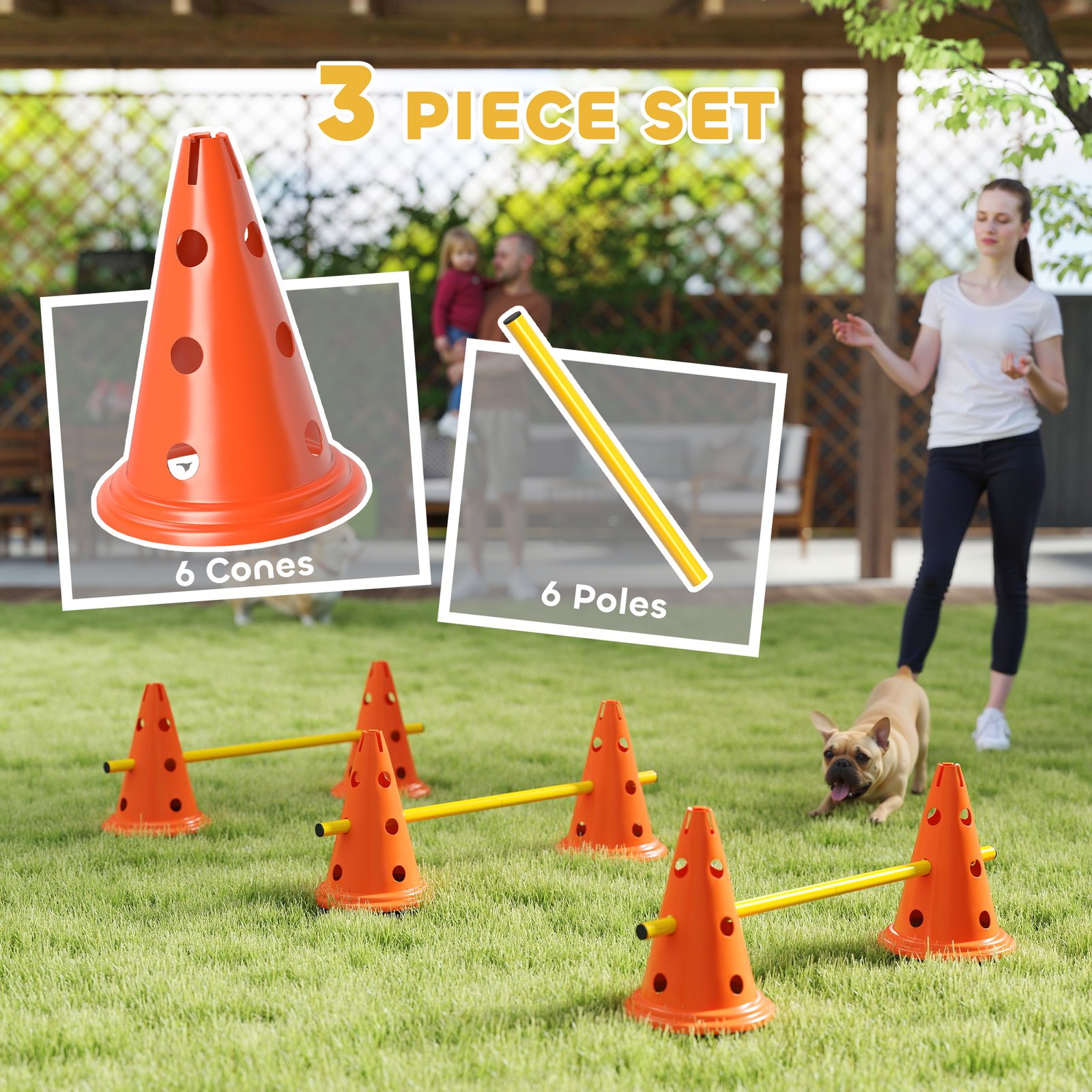 Dog Agility Equipment Set of Six Cones, Six Poles with Carry Bag, Three-Piece Adjustable Height Jumping Obstacles Orange - Image 4