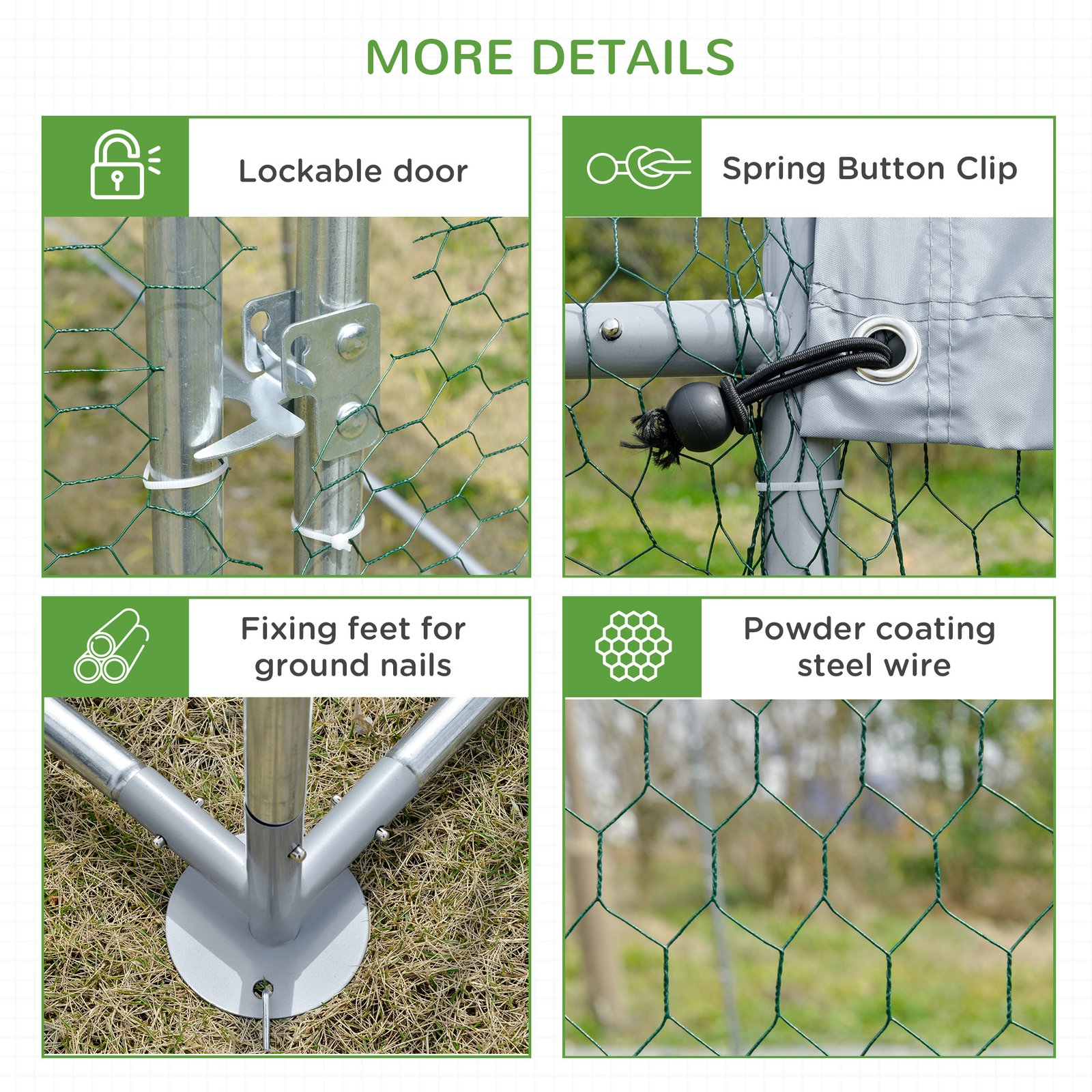 Walk In Chicken Run Galvanised Chicken Coop Hen Poultry House Cage Water-Resist Cover, Silver - Image 7