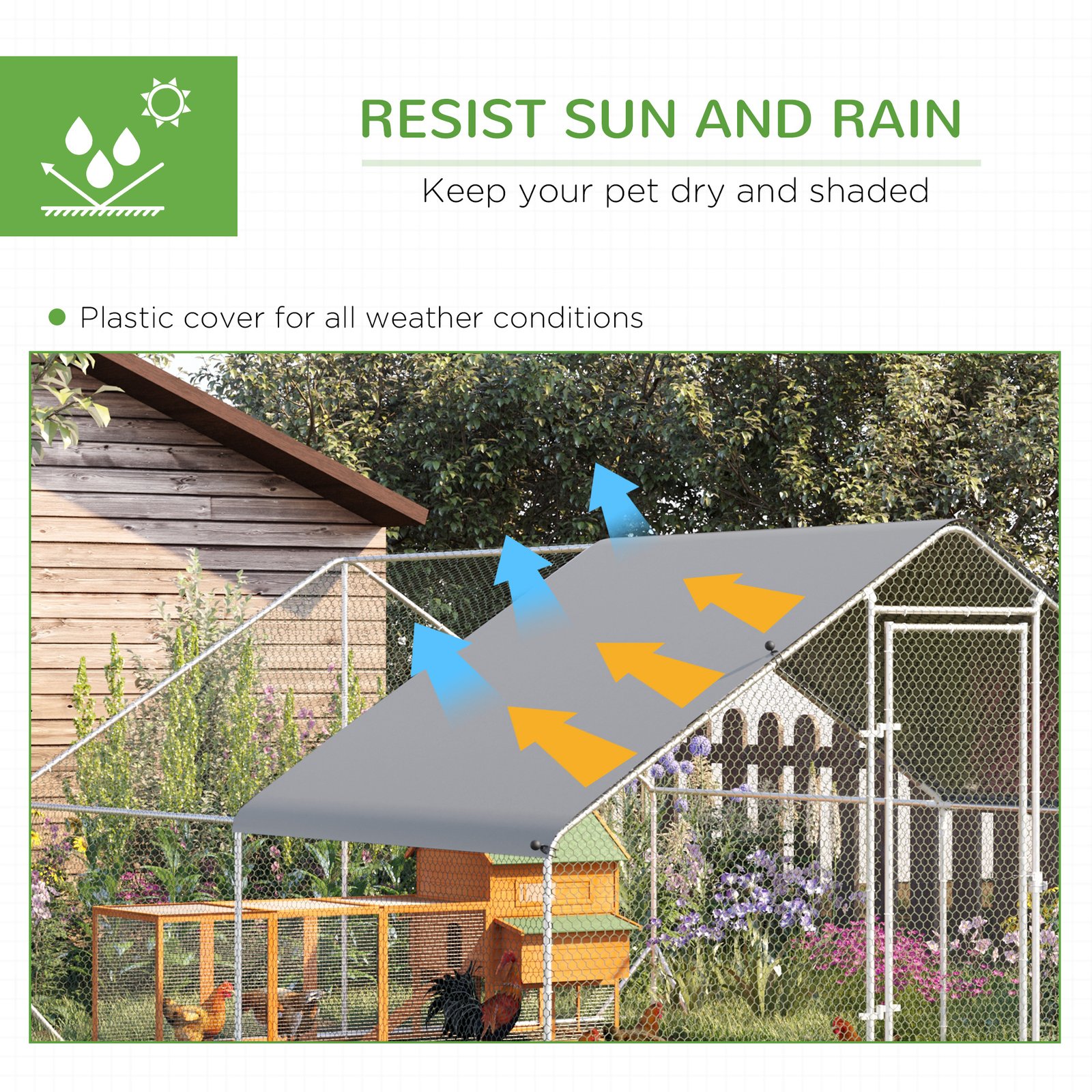 Walk In Chicken Run with Chicken Activity Shelf and Cover, 3 x 4 x 2m