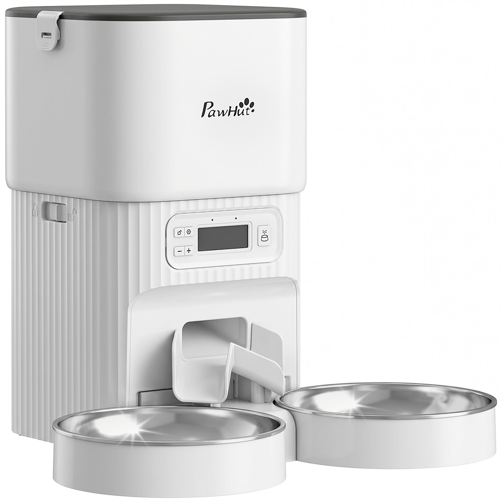 Automatic Cat Feeder Timed Portion Control Pet Food Dispenser with 2 Stainless Steel Bowls