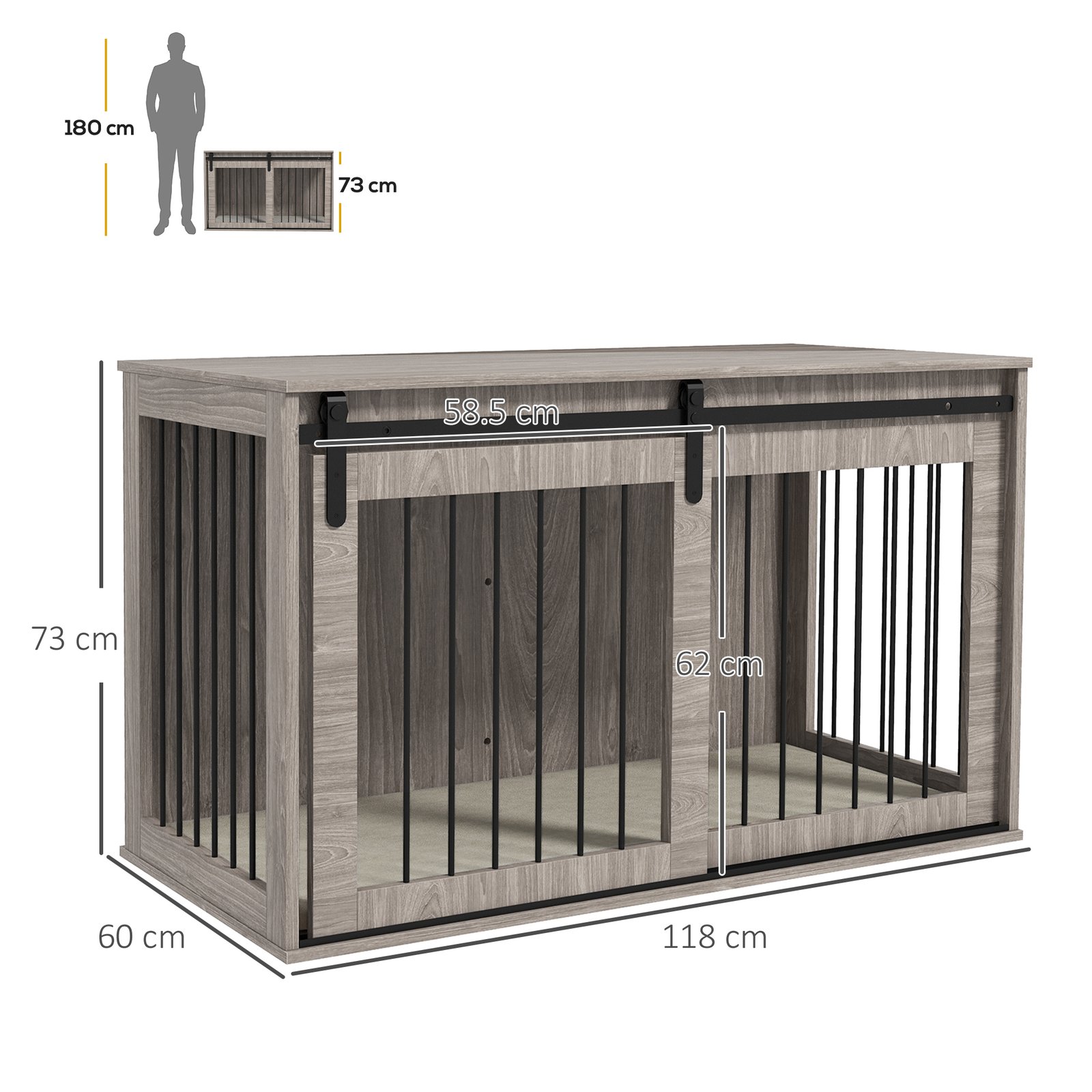 46.46'' Dog Crate Furniture with Removable Cushion & Security Latch for Extra Large Dogs - Walnut Brown