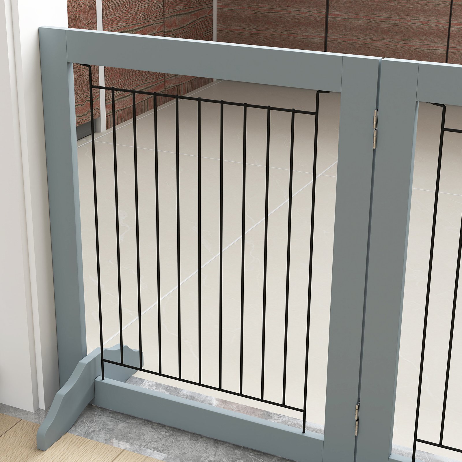 Foldable Pet Gate, with Three Panels & Two Support Feet - Grey - Image 8