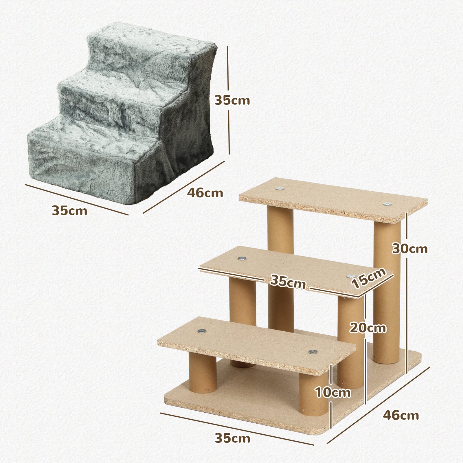 Three-Step Dog Stairs, with Washable Plush Cover, for High Bed Sofa, Dog Stairs for Small Dog and Cat - Light Grey - Image 3