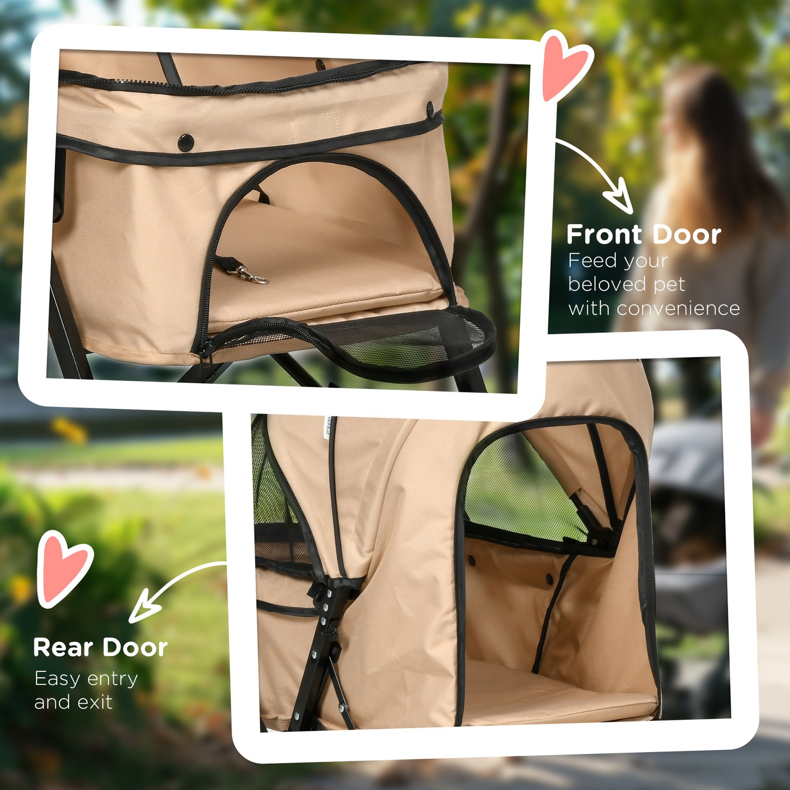 Pet Stroller Pushchair Foldable Travel Dog Cat Carriage w/ Reversible Handle Brake Basket - Image 7