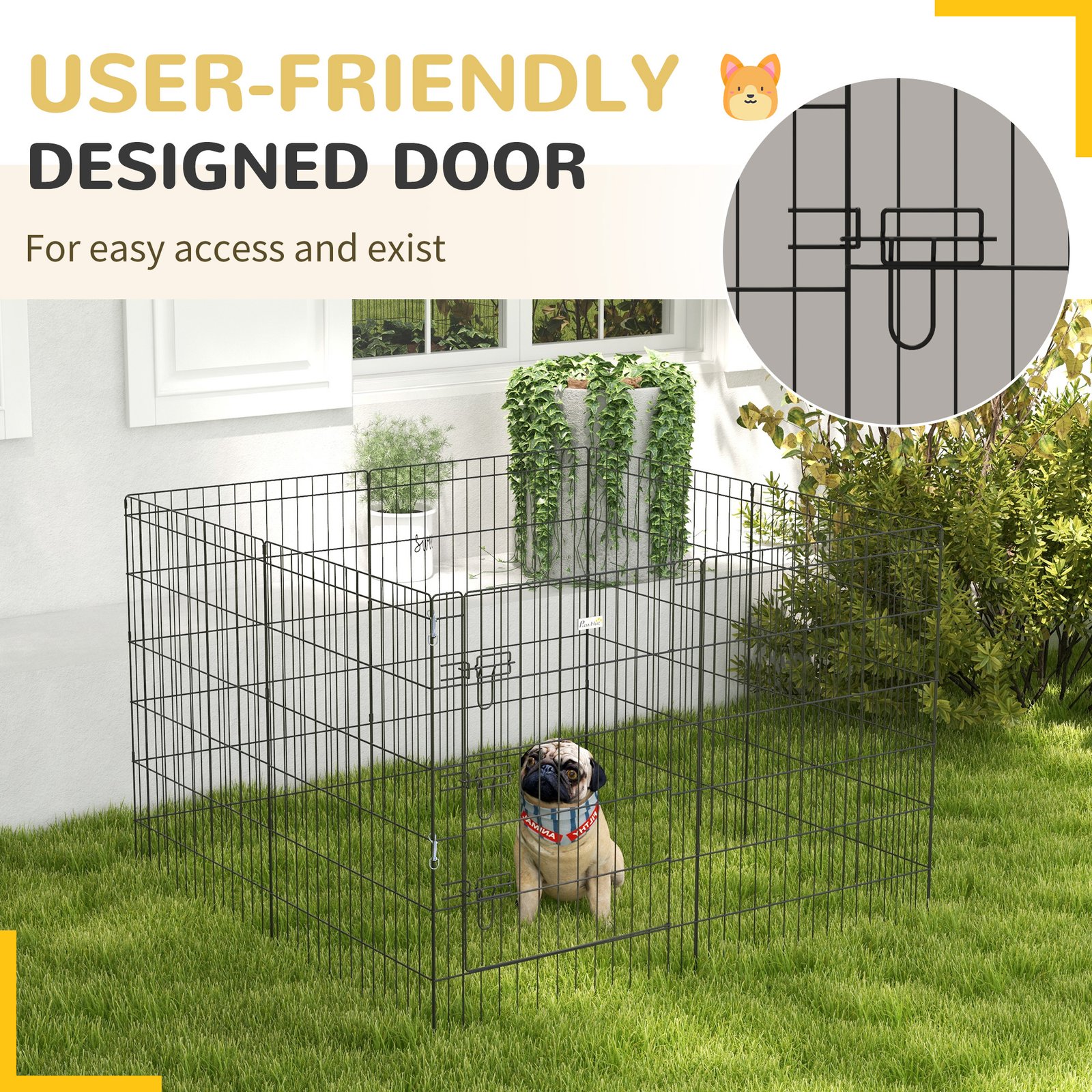 8 Panel DIY Dog Pen with Door, for Dogs, Small Animals, Indoor/Outdoor Use, 91cm High - Image 7